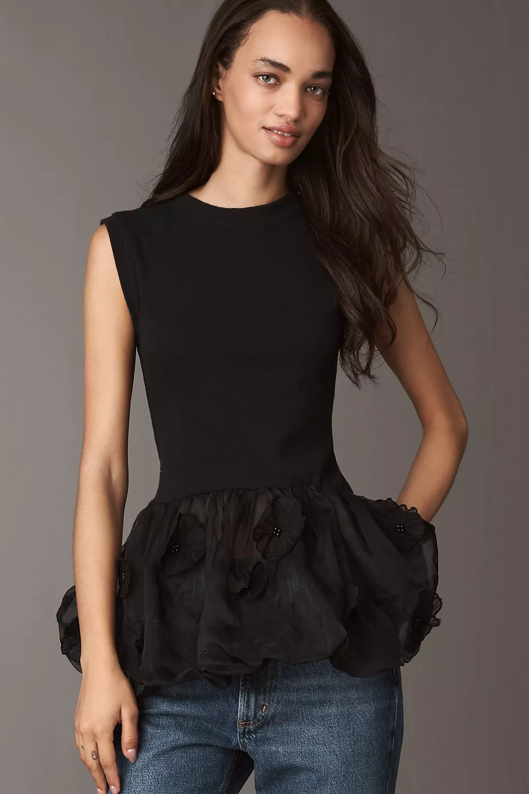 By Anthropologie 3D Floral Peplum Top