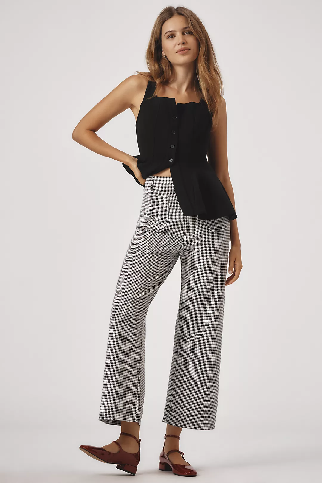 The Colette Houndstooth Crop Wide-Leg Pants by Maeve