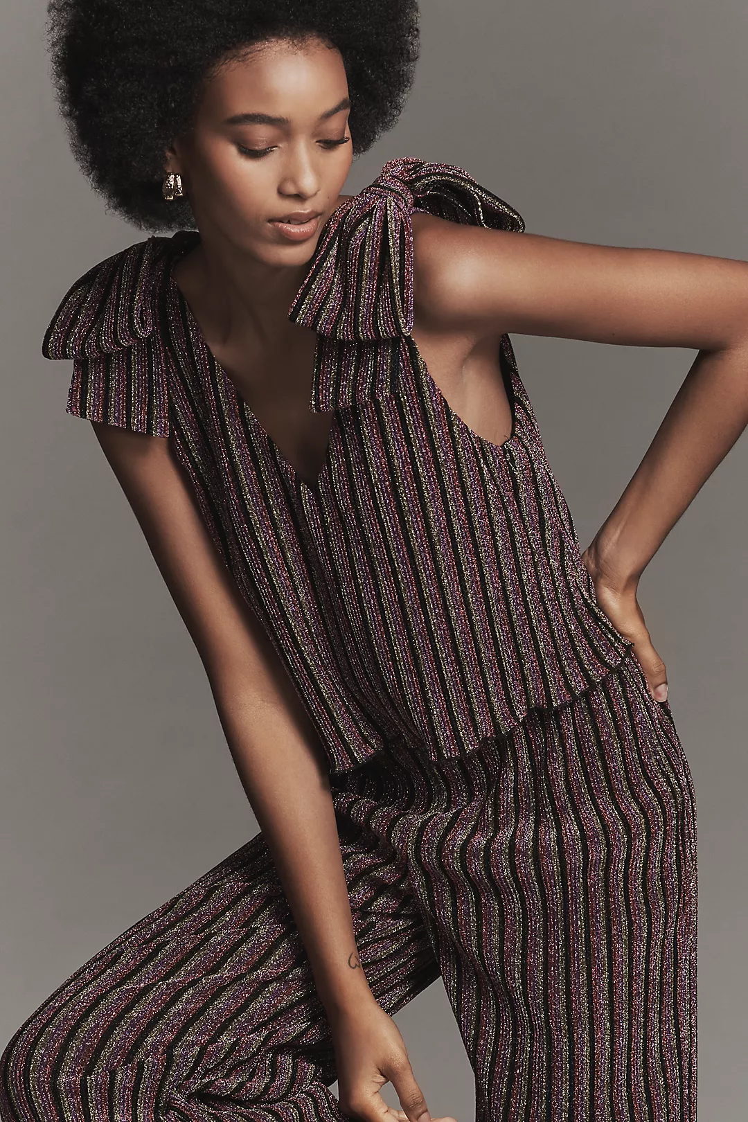 Saylor Natale Lurex Stripe Tiered Jumpsuit