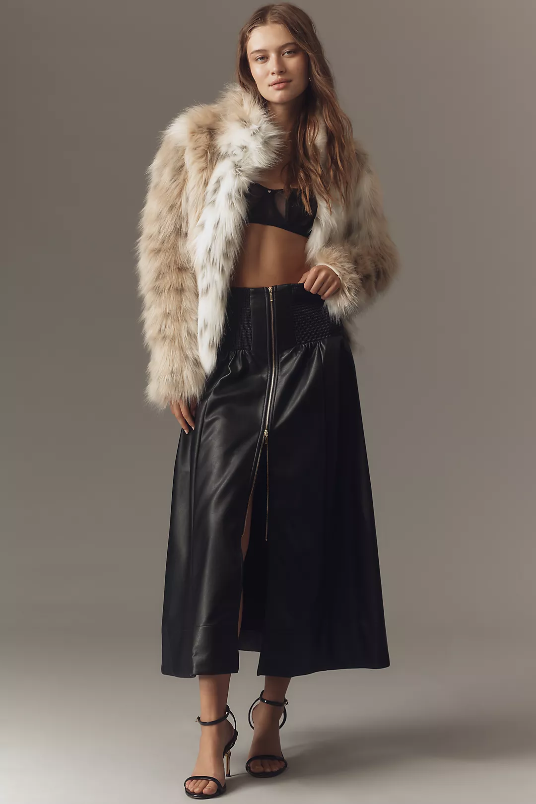 The Tommie Faux-Leather Zip-Front Midi Skirt