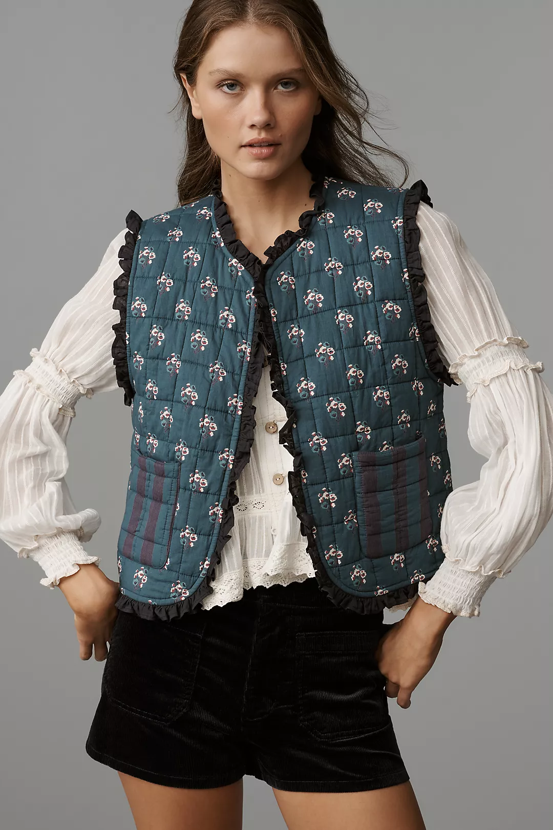 Ophelia & Indigo Reversible Quilted Floral Vest