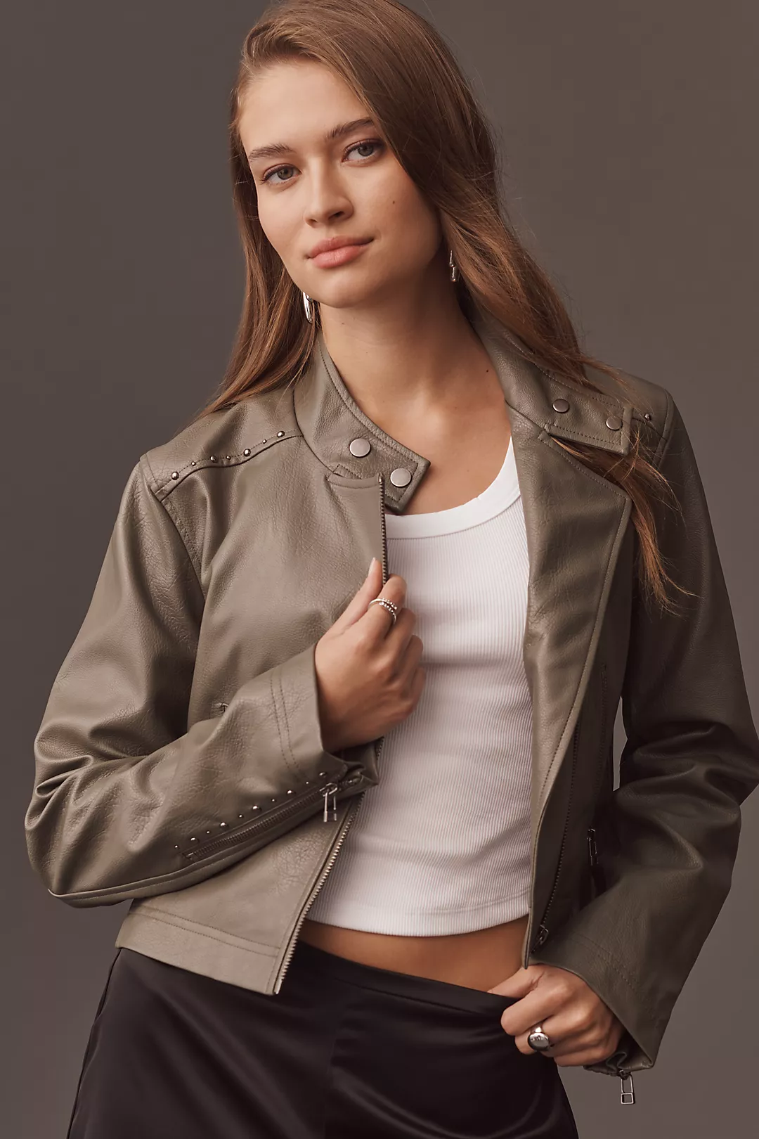 By Anthropologie Studded Faux-Leather Crop Jacket