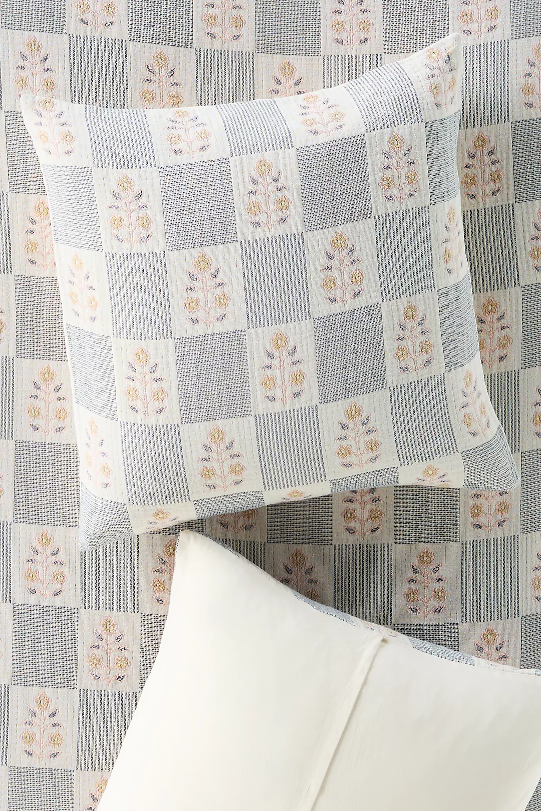 Floral Check Cotton Woven Euro Sham