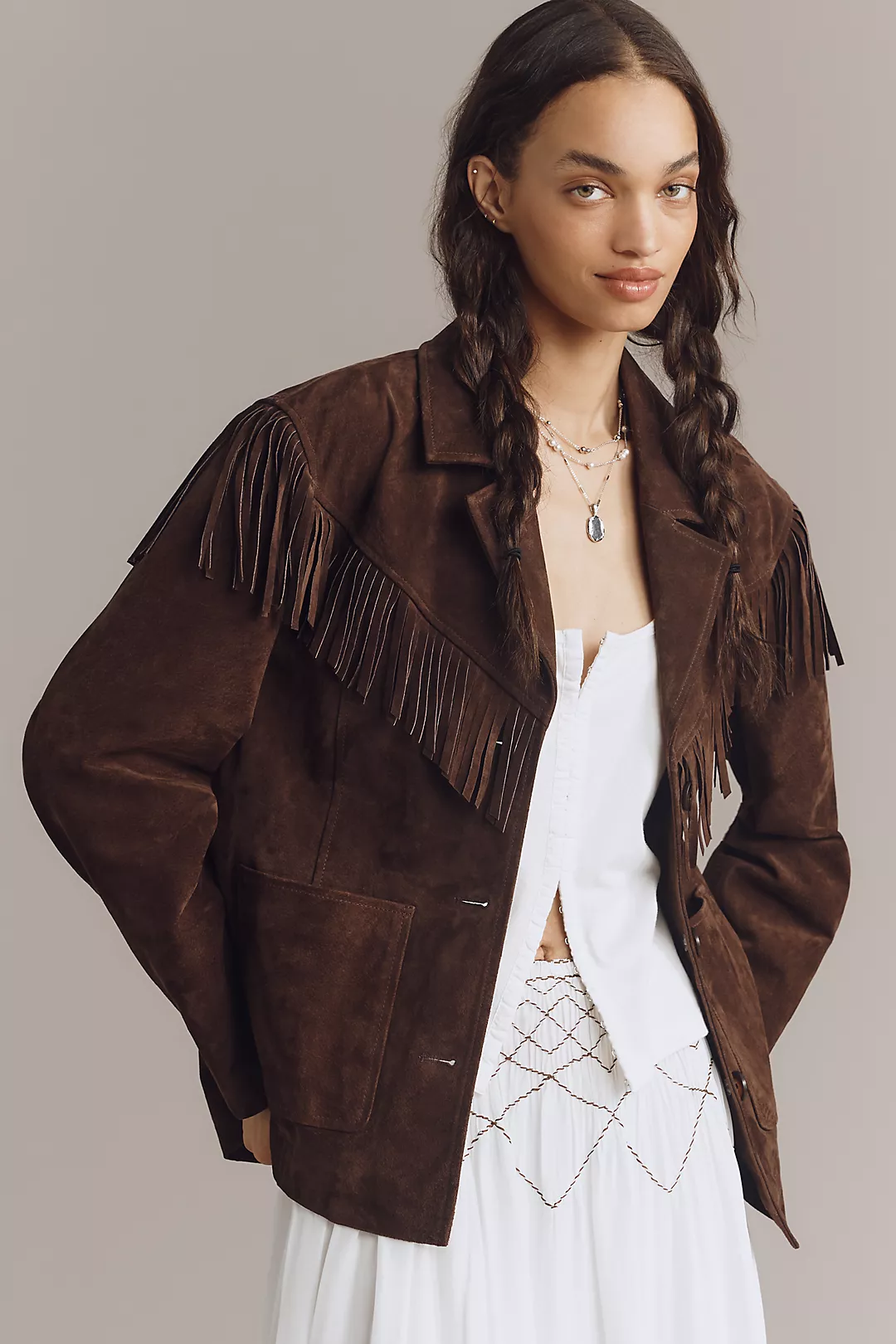 BLANKNYC Down to Earth Real Suede Fringe Jacket