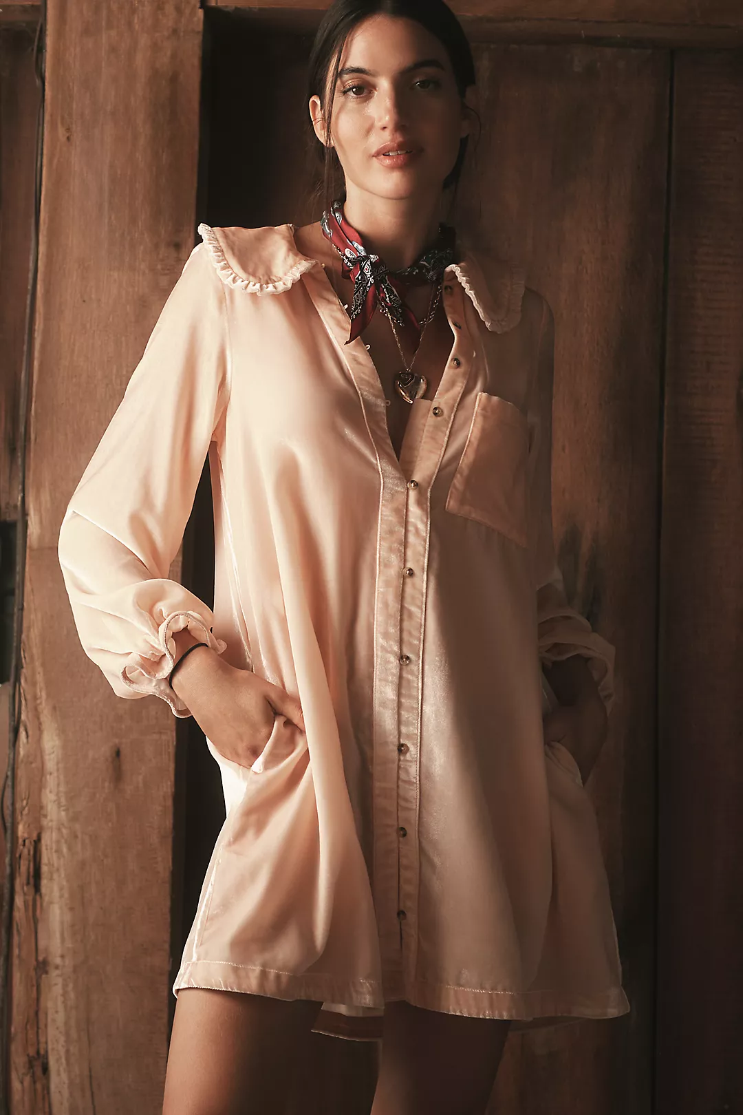 The Keira Long-Sleeve Velvet Mini Dress by Pilcro