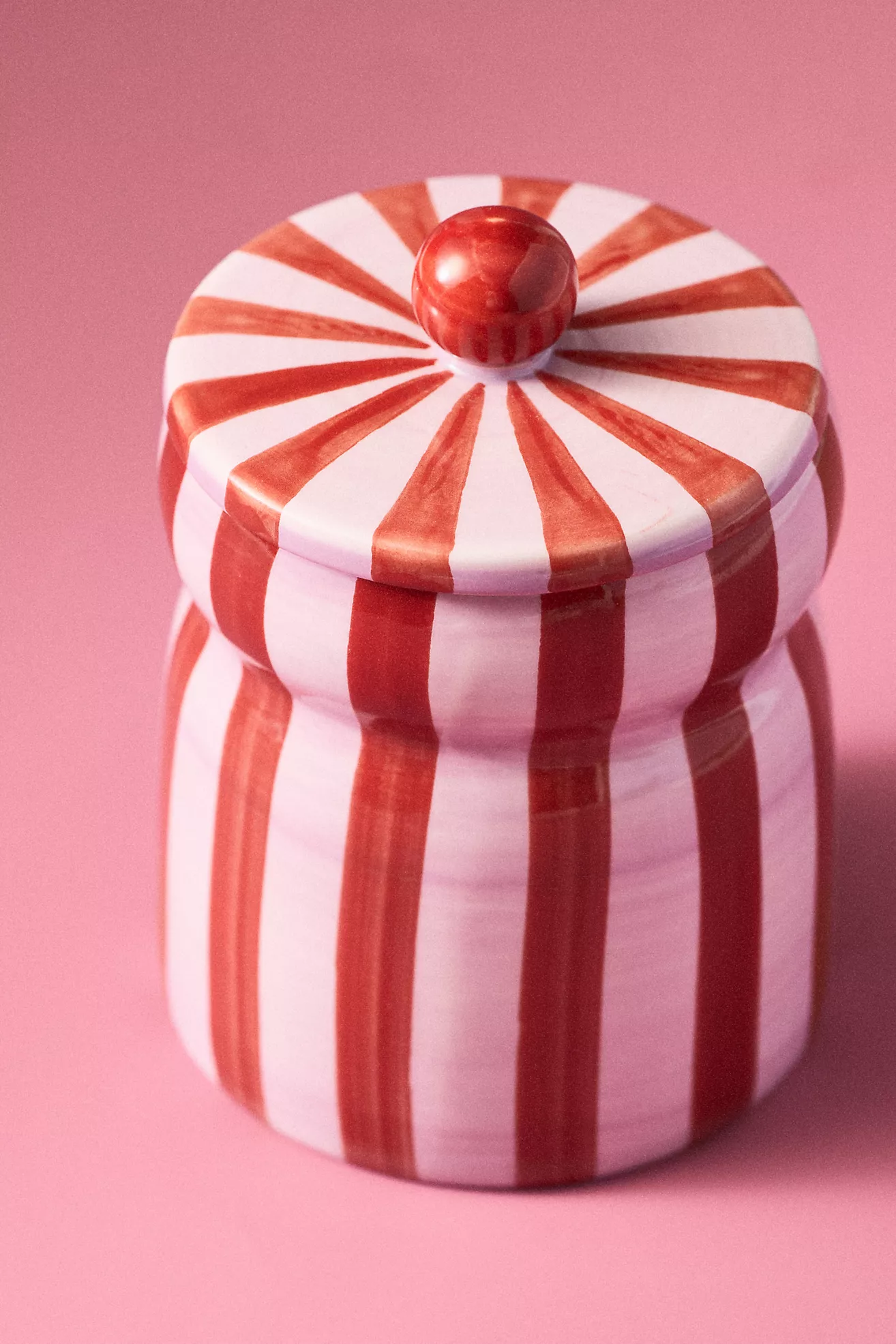 Cabana Pink Peppermint Striped Ceramic Candle