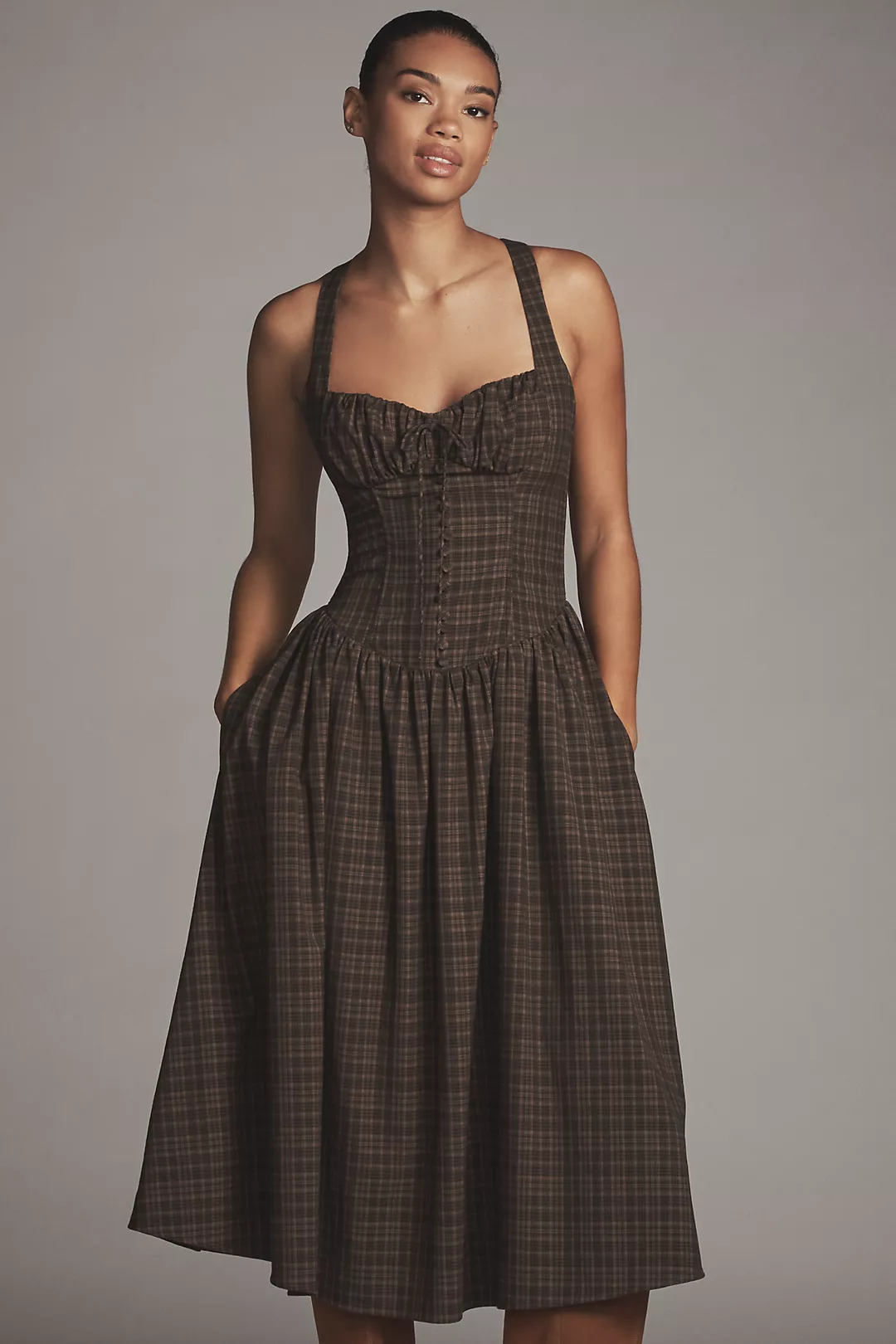 For Love & Lemons Halter Basque-Waist Midi Dress