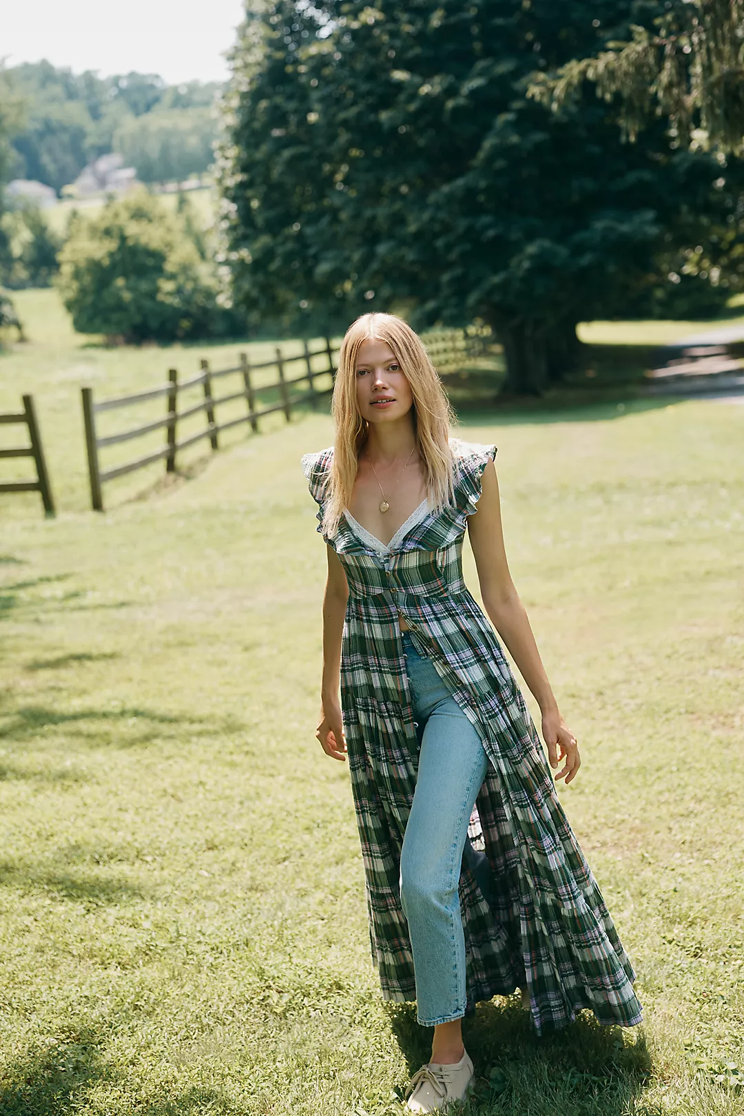 Pilcro Flutter-Sleeve Tiered Midi Dress