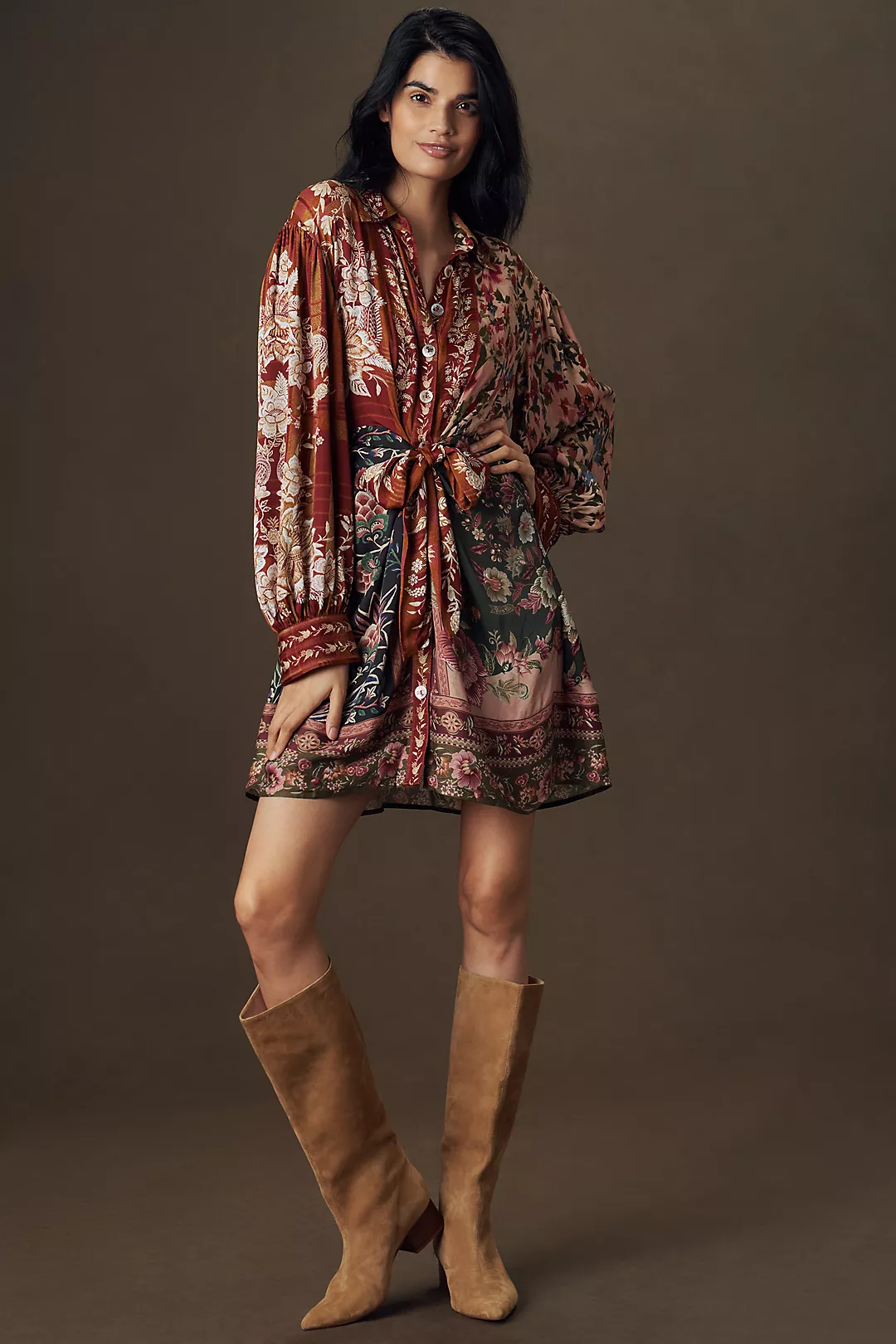 Farm Rio Winter Garden Mix Mini Shirt Dress