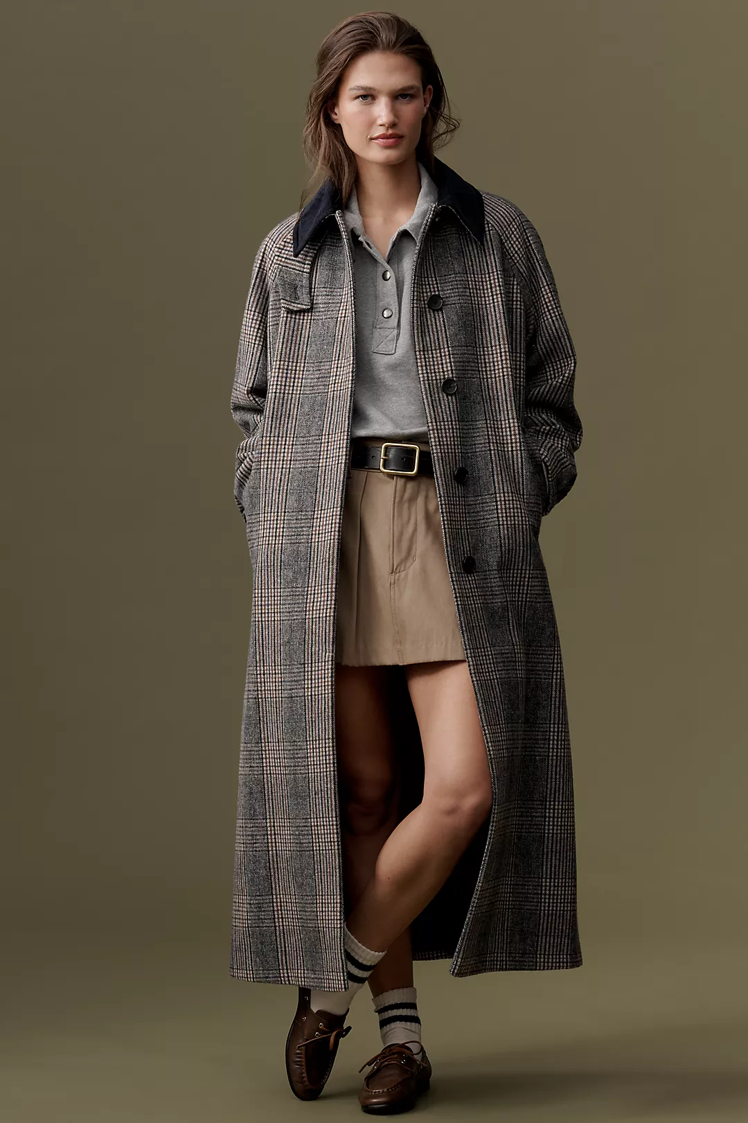 By Anthropologie Checked Wool Blend Coat