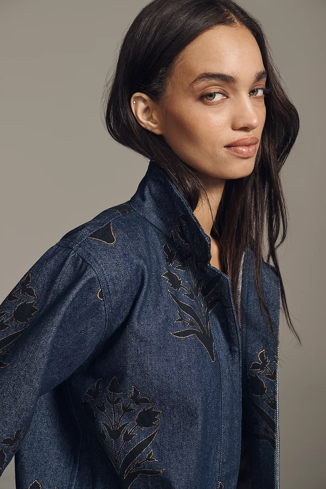 SZ Blockprints Floral Denim Open-Front Jacket