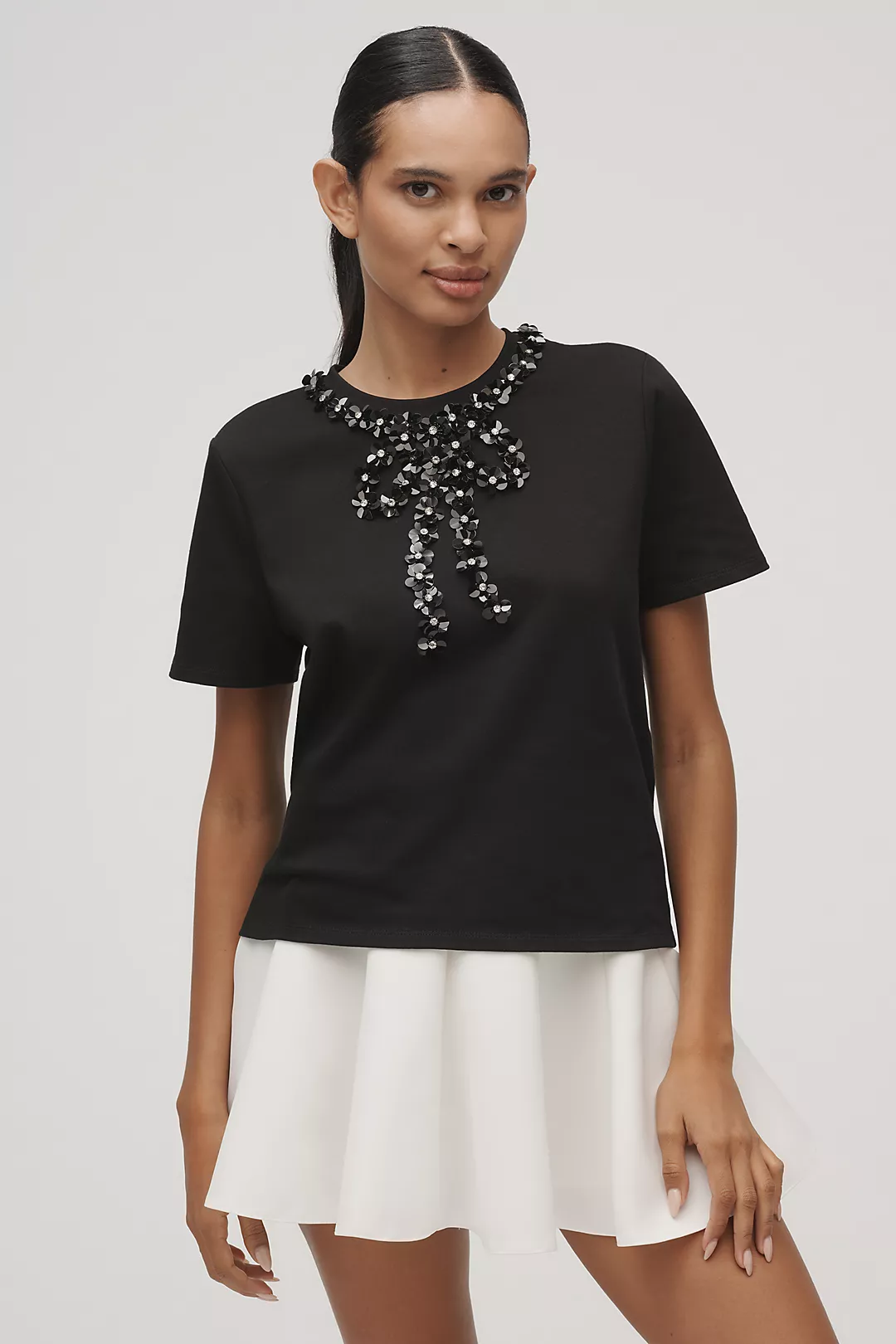 English Factory Petite Rhinestone Bow Short-Sleeve Top