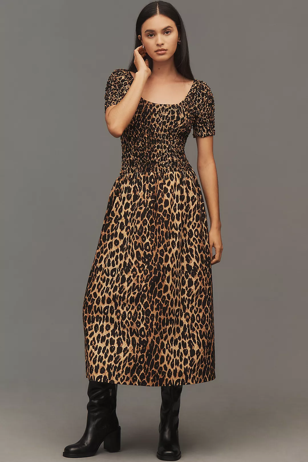 Damson Madder Malinda Smocked Short-Sleeve Midi Dress