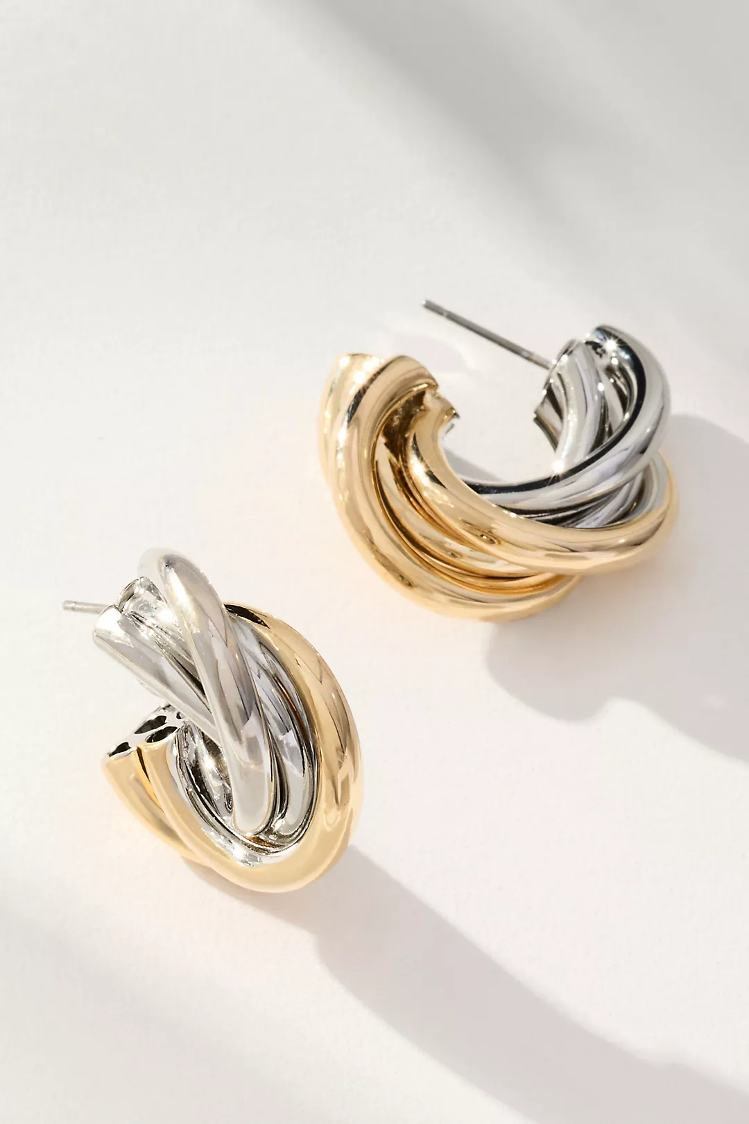 Two-Tone Twist Hoop Earrings