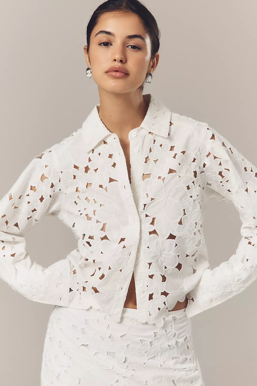 Endless Rose Long-Sleeve Lace Buttondown Blouse
