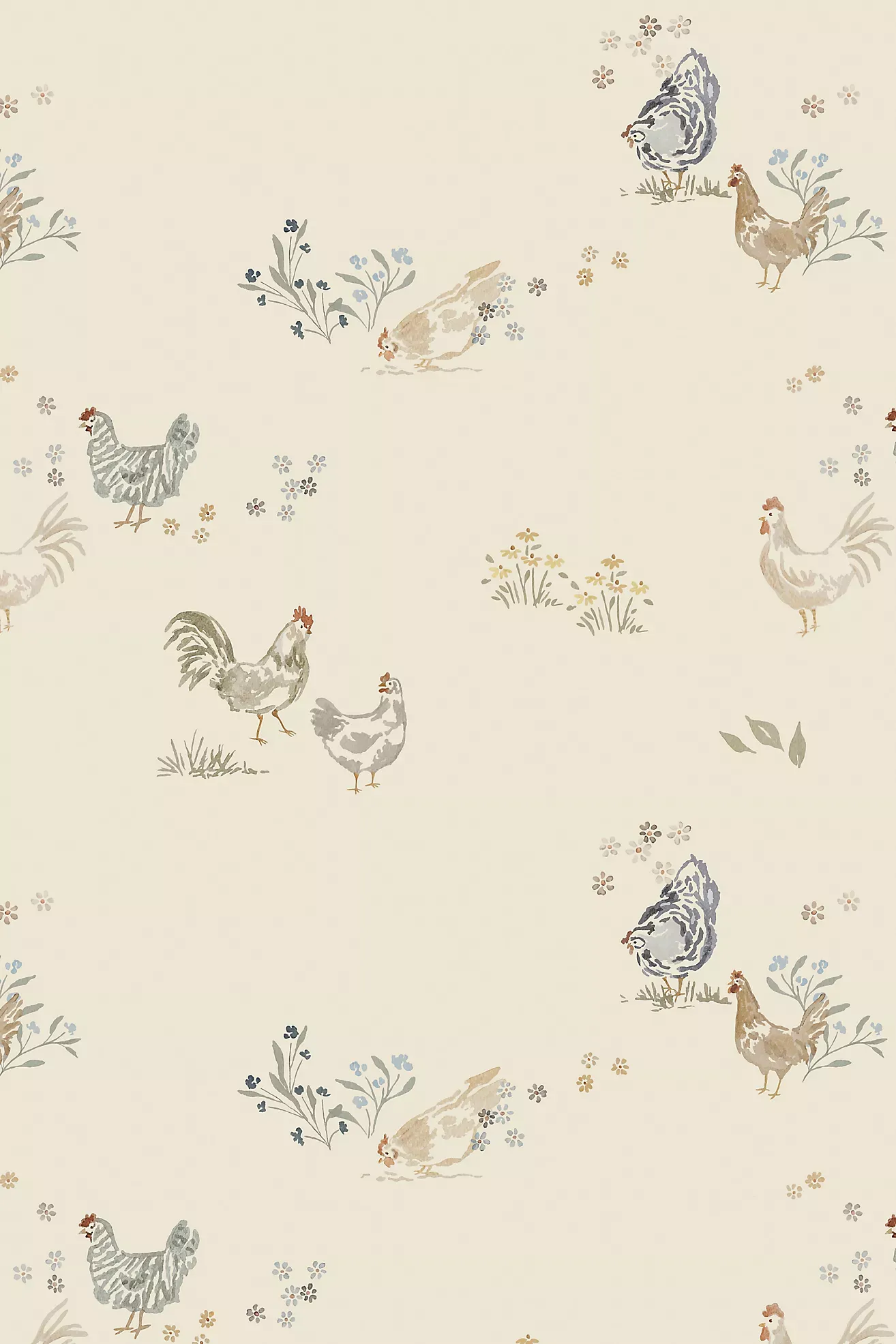 Spring Chickens Animals Floral Wallpaper