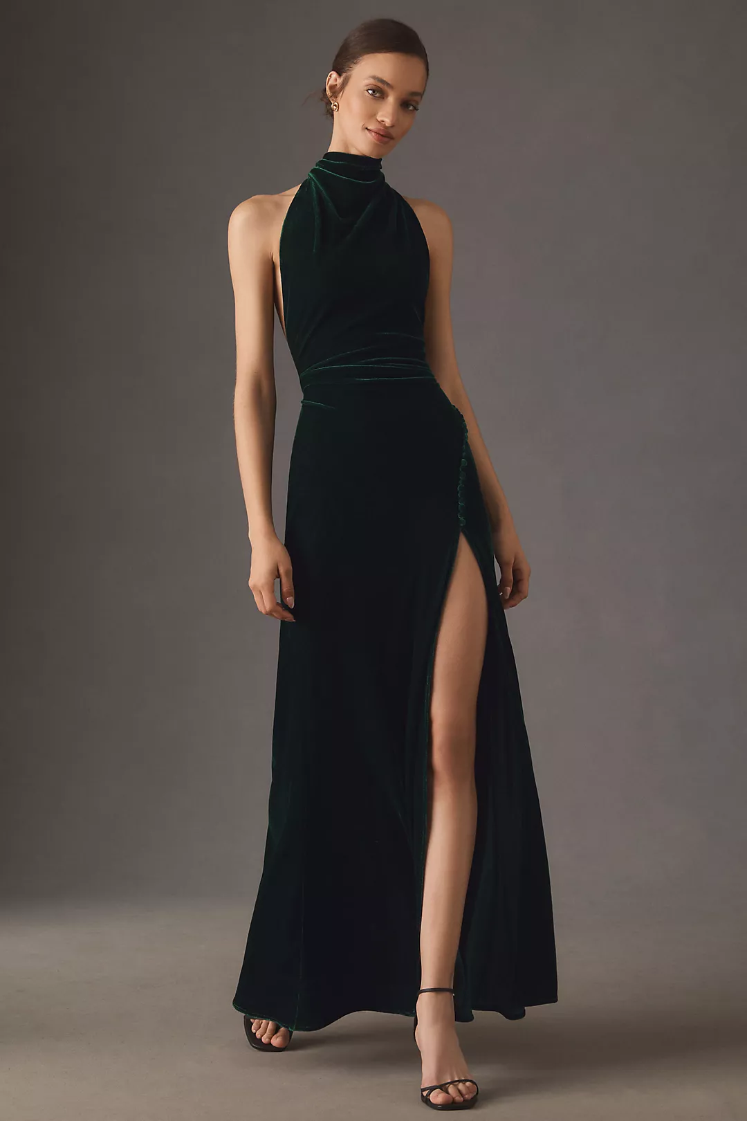 Sau Lee Penelope Halter Stretch Velvet Maxi Dress