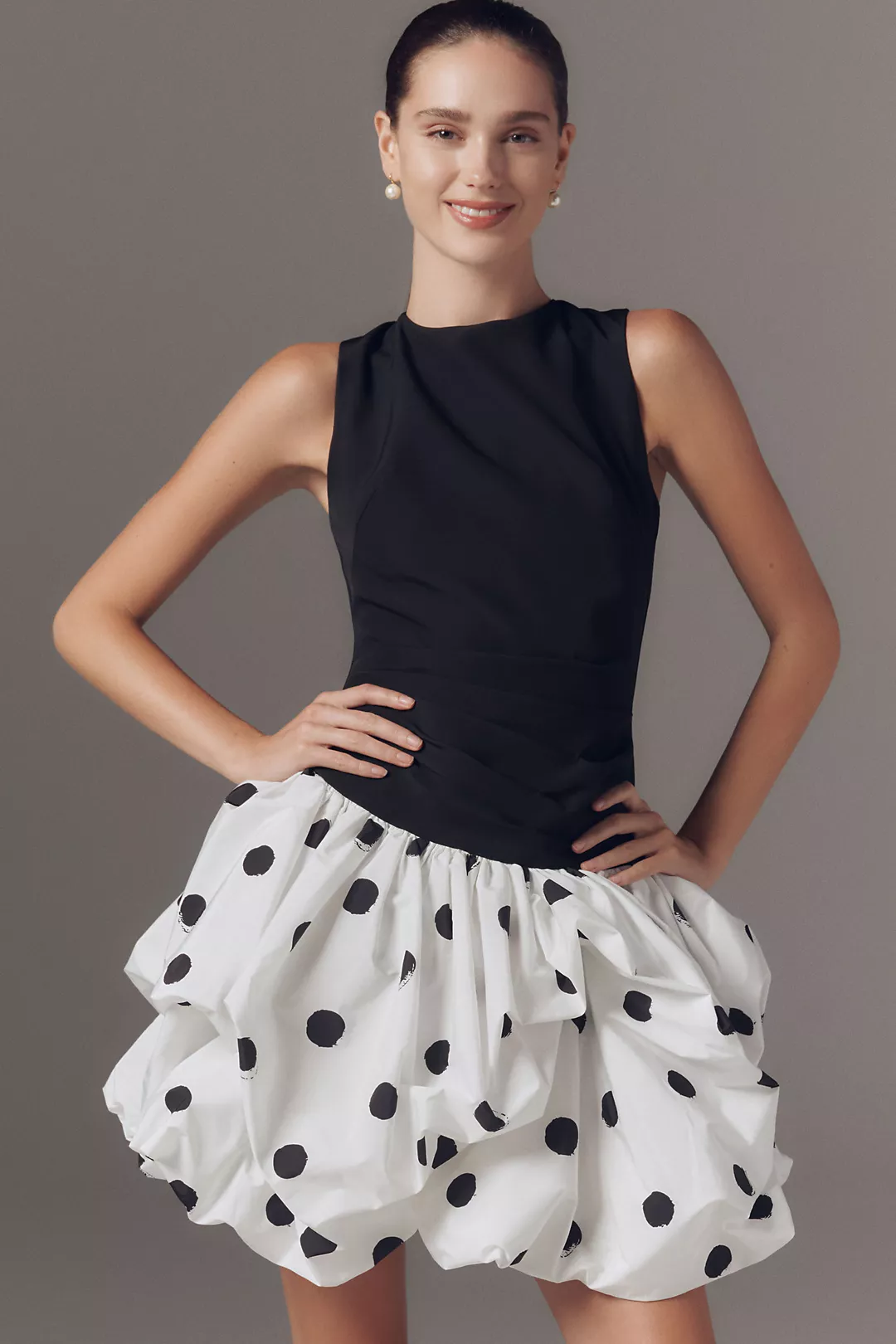 Mac Duggal Drop-Waist Mini Bubble-Hem Dress