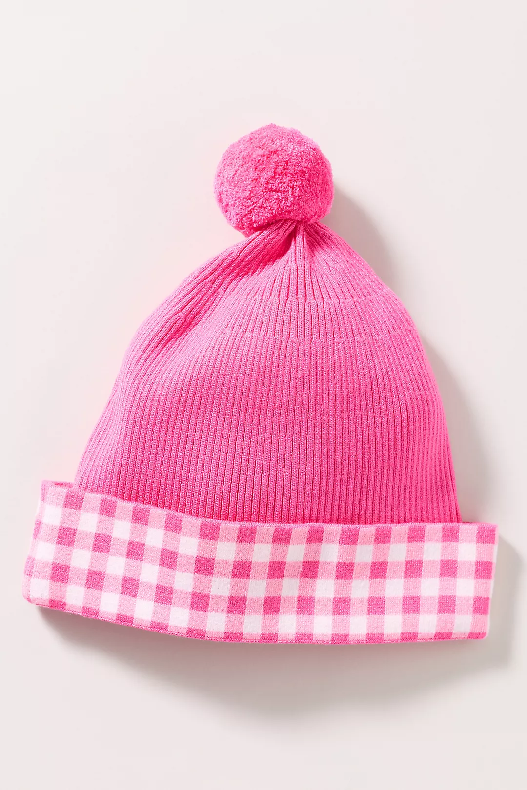 Beach Riot Pink Plaid Pom Pom Beanie