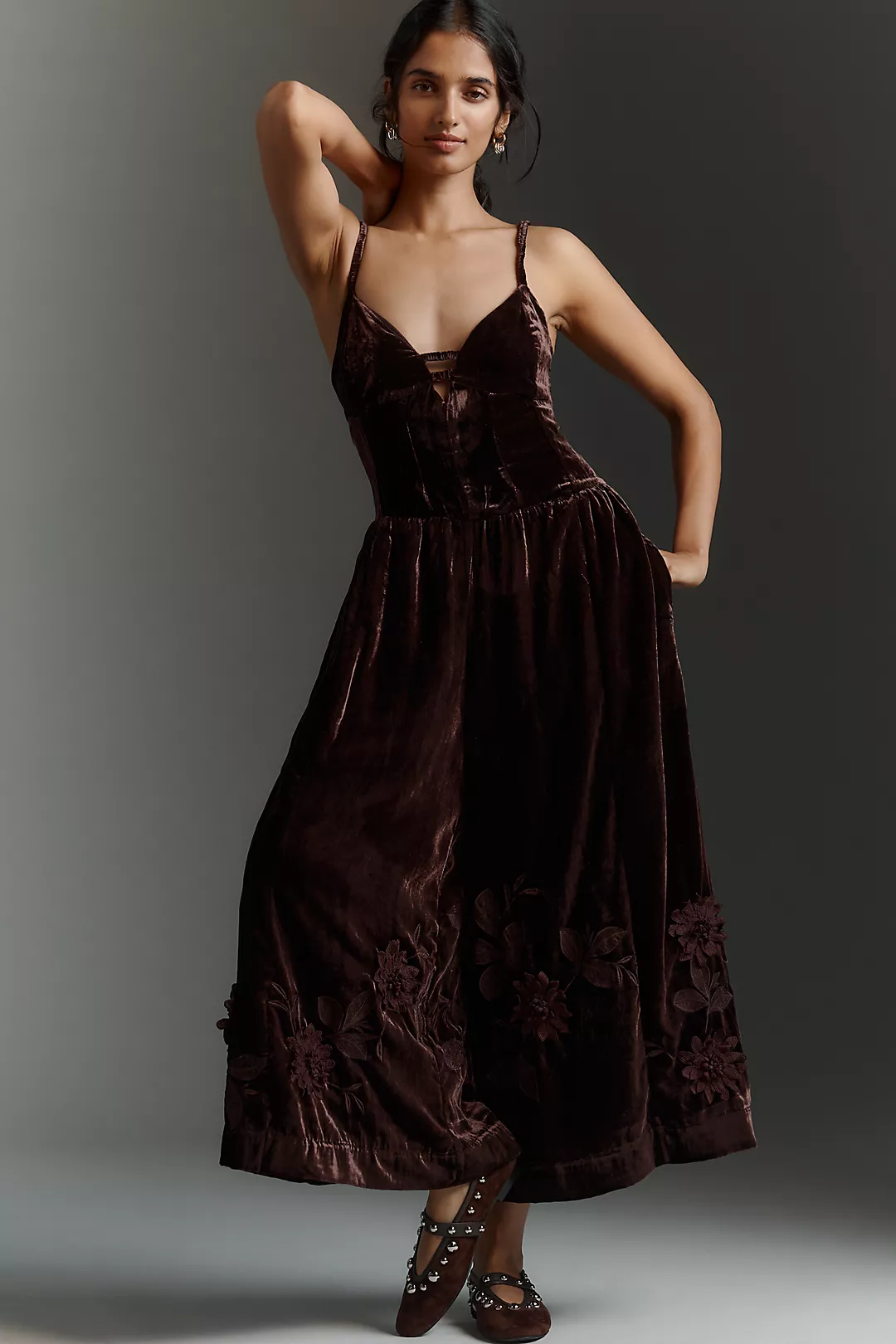 By Anthropologie 3D Floral Velvet Jumpsuit