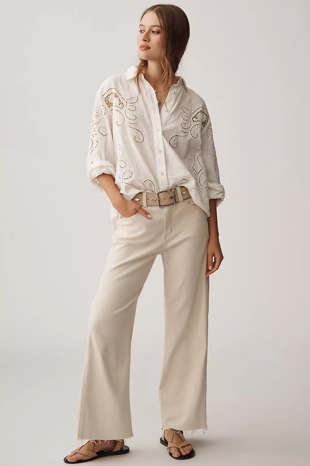 AG Saige Mid-Rise Paneled Crop Wide-Leg Jeans