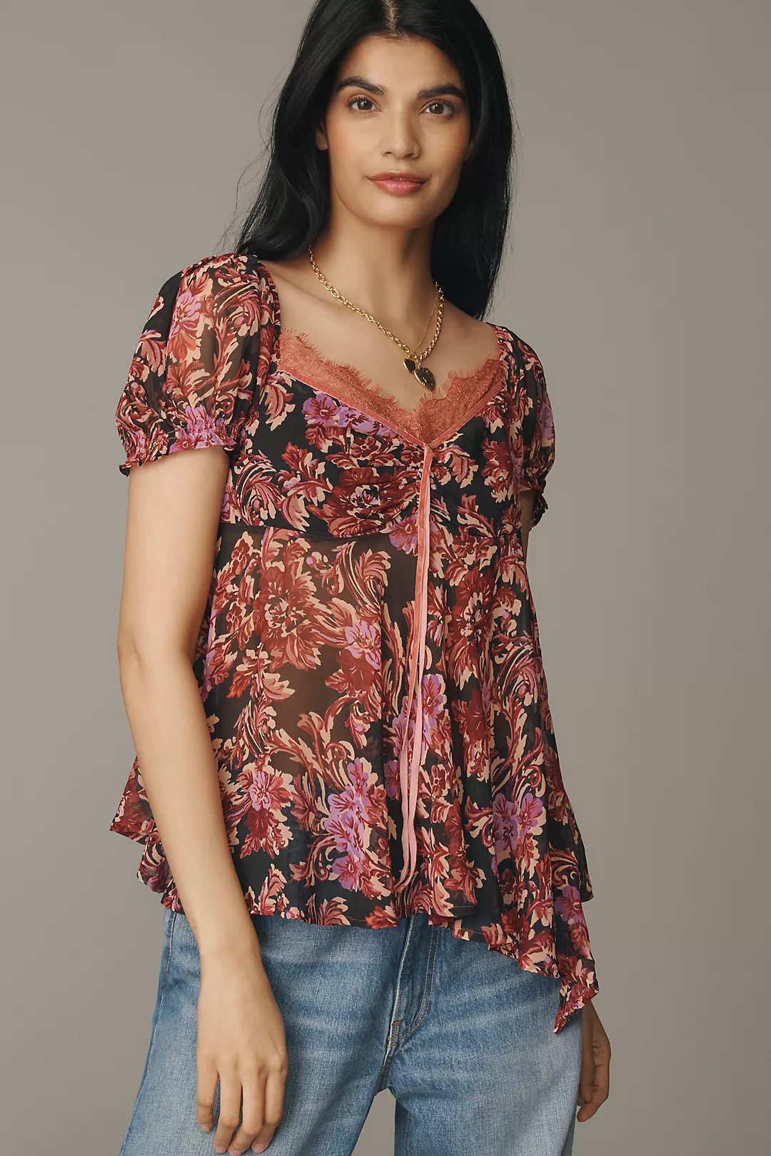 By Anthropologie Ruffled Asymmetric Sweetheart Top