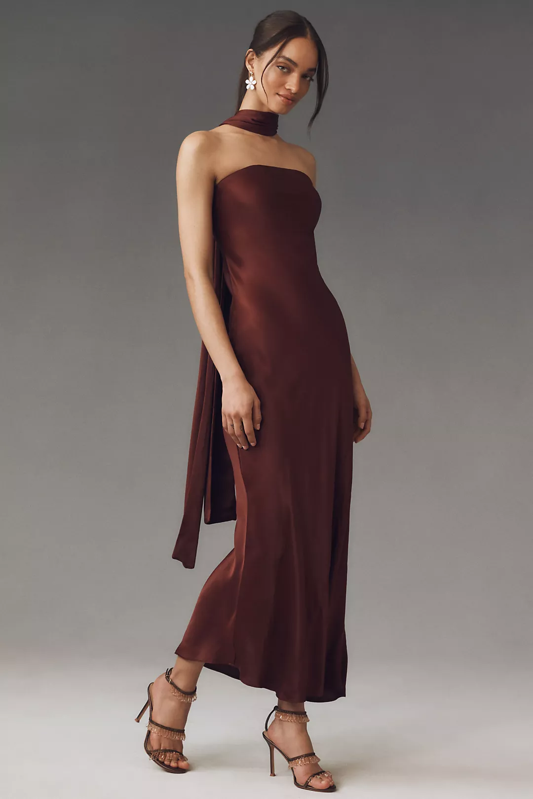 BHLDN Leah Strapless Satin Scarf Slip Midi Dress