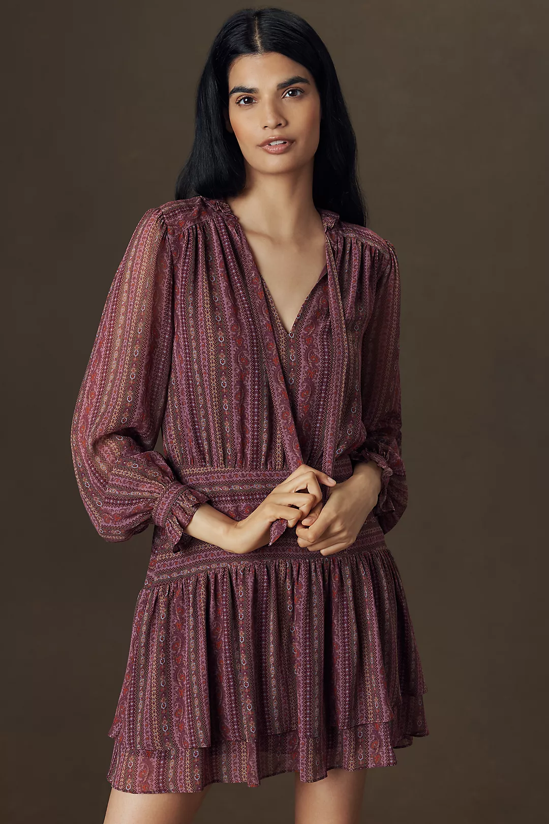 PAIGE Nantes Long-Sleeve Silk Mini Dress