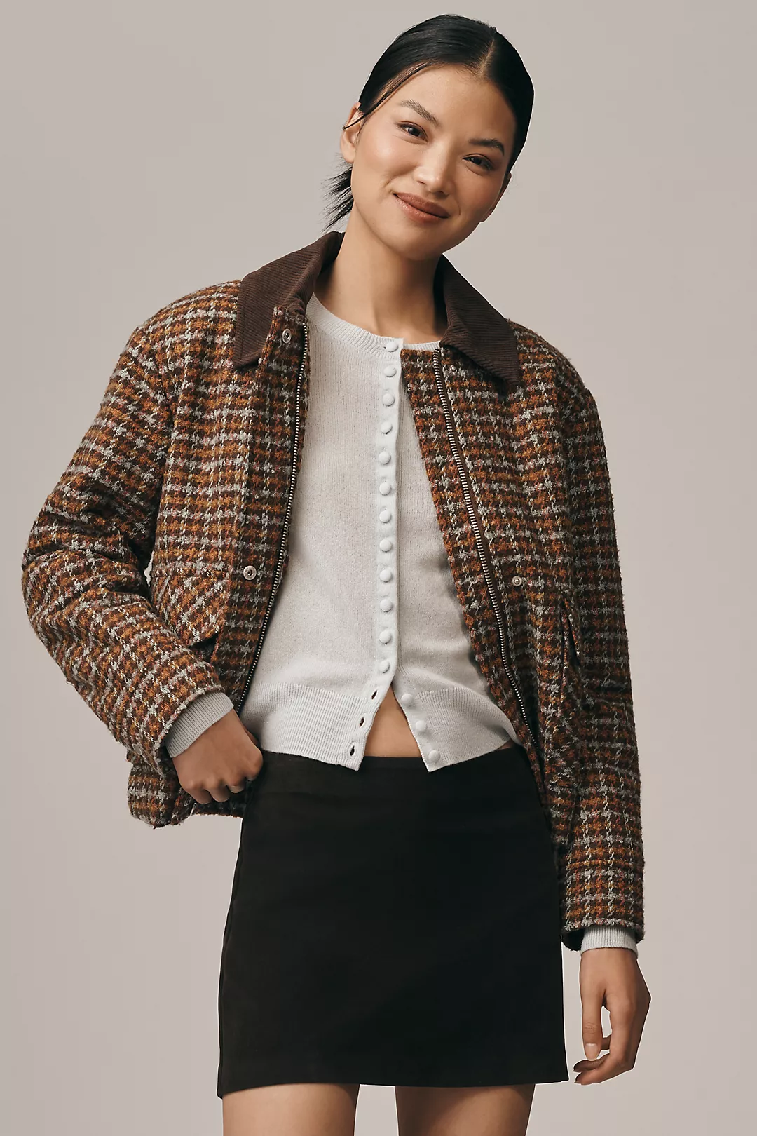 Avec Les Filles Oversized Plaid Bomber Jacket