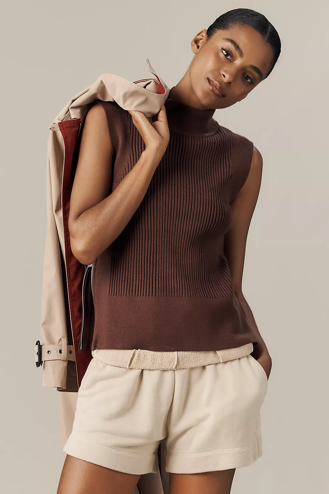 Varley Lois High-Neck Ribbed Knit Tank Top