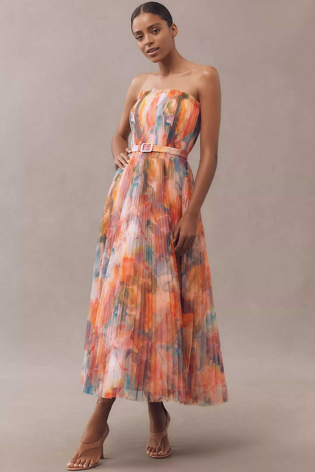 Hutch Strapless Belted Chiffon Floral Maxi Dress
