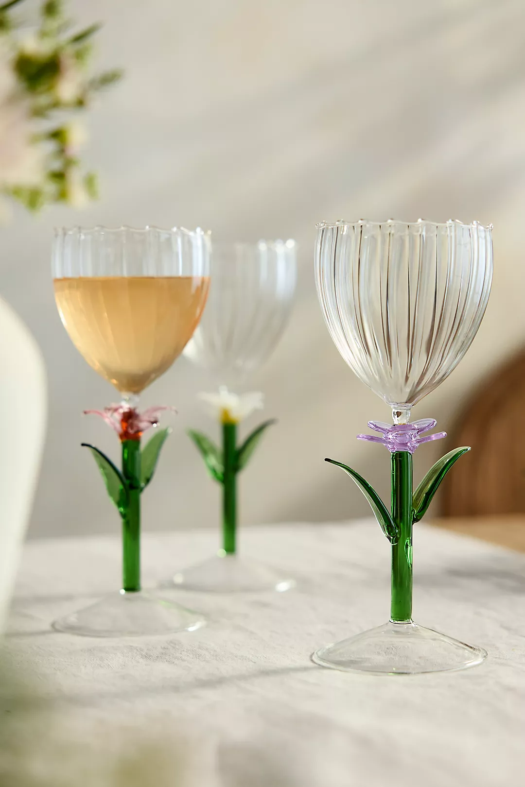 Floral Stem Wine Glass