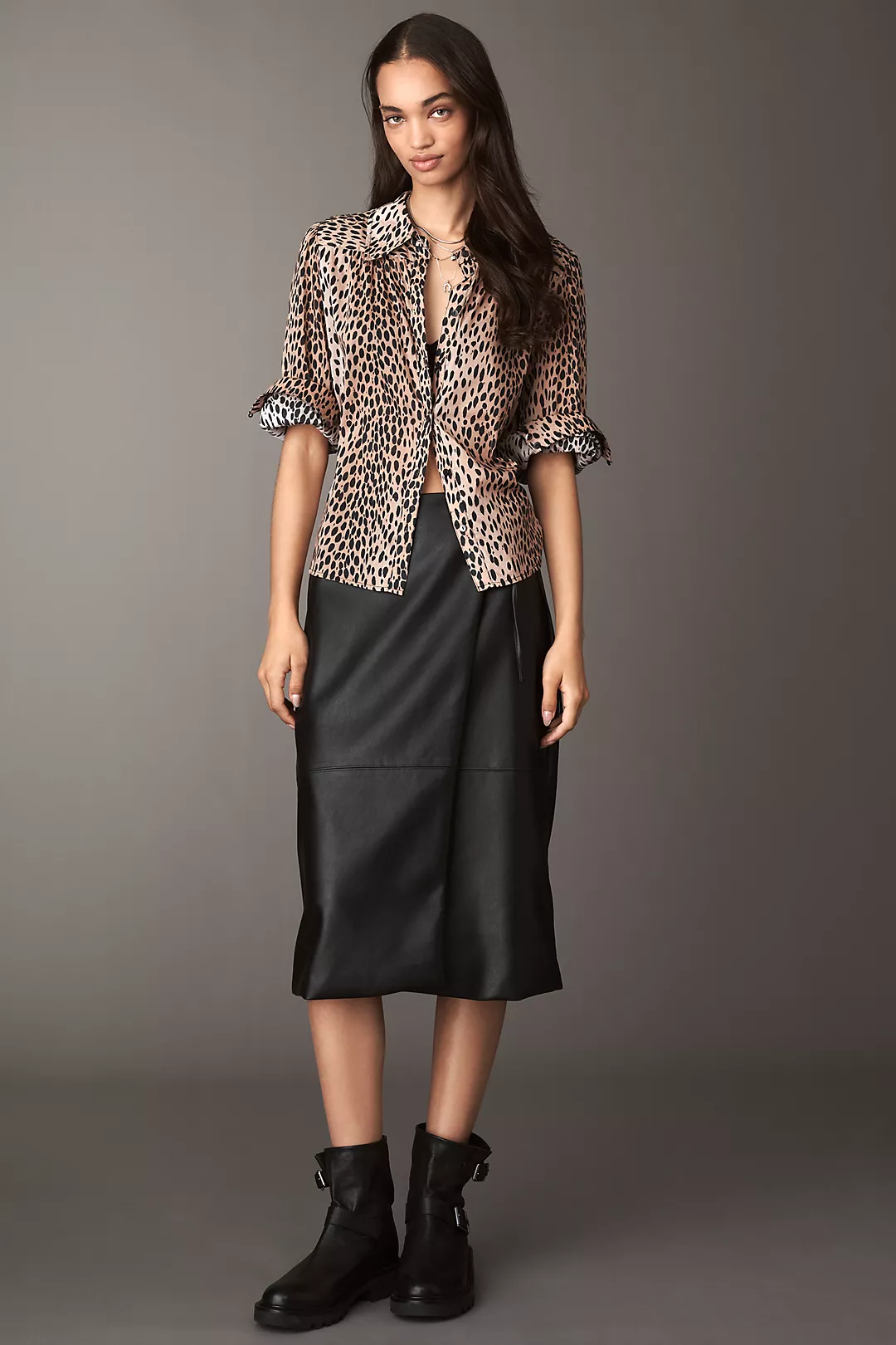 Maeve Faux-Leather Wrap Midi Skirt