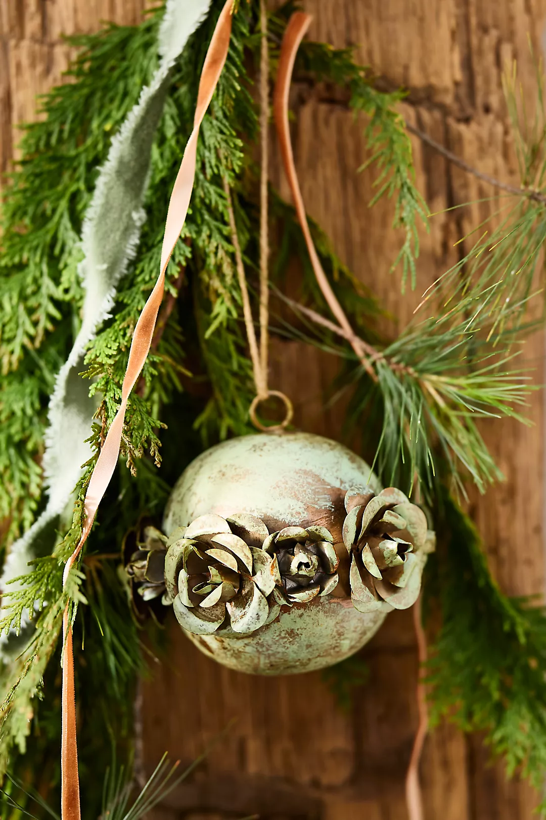 Floral Ring Aged Iron Globe Ornament
