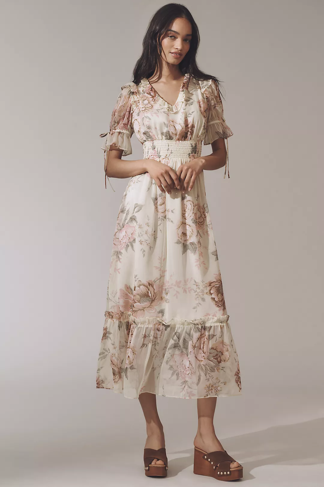Walter Baker Georgia Ruffled V-Neck Midi Dress