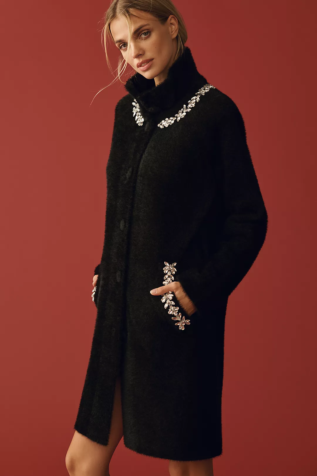 NVLT Eyelash Knit Embellished Coatigan