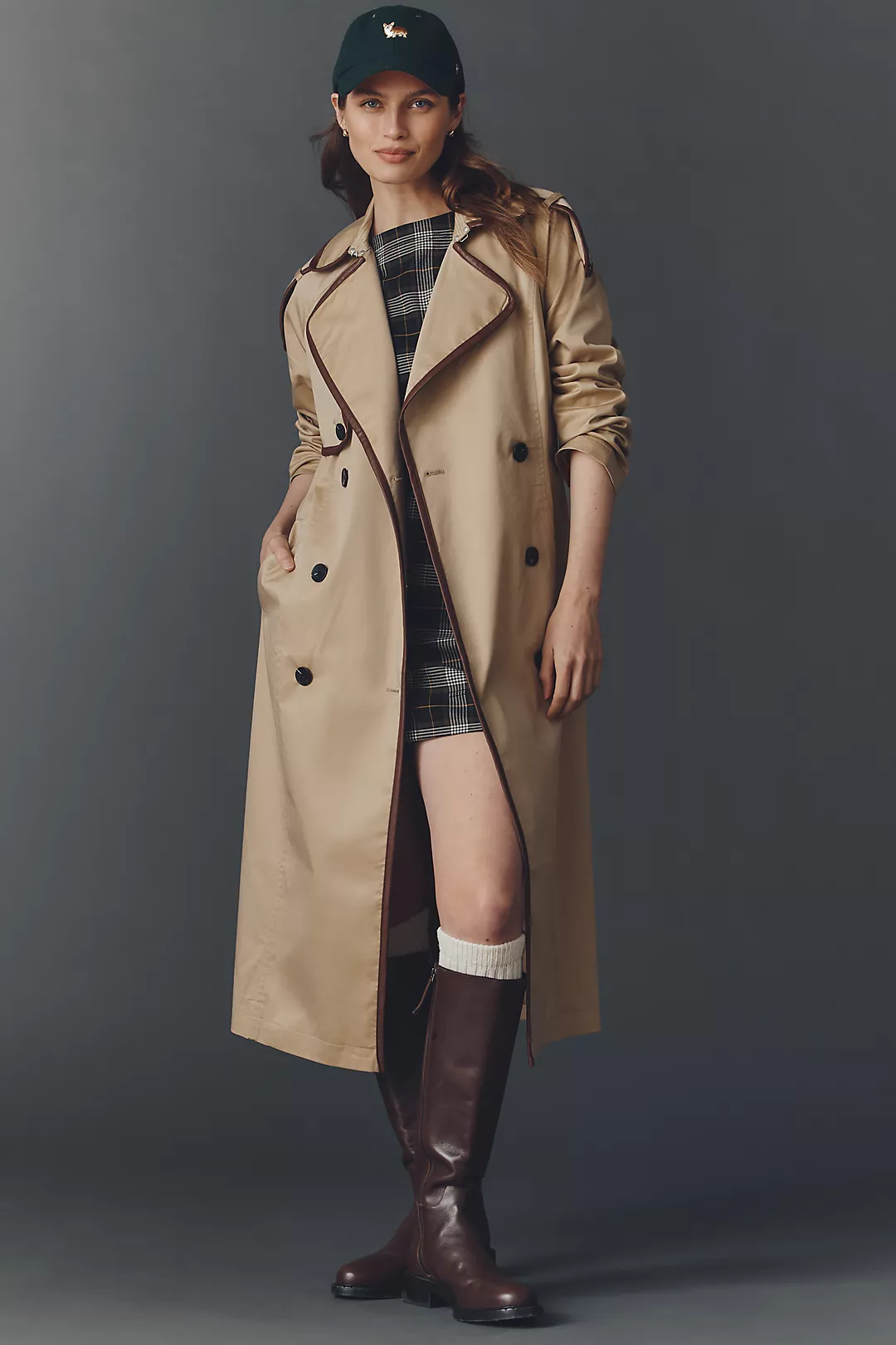 Avec Les Filles Faux Leather Piped Trench Coat