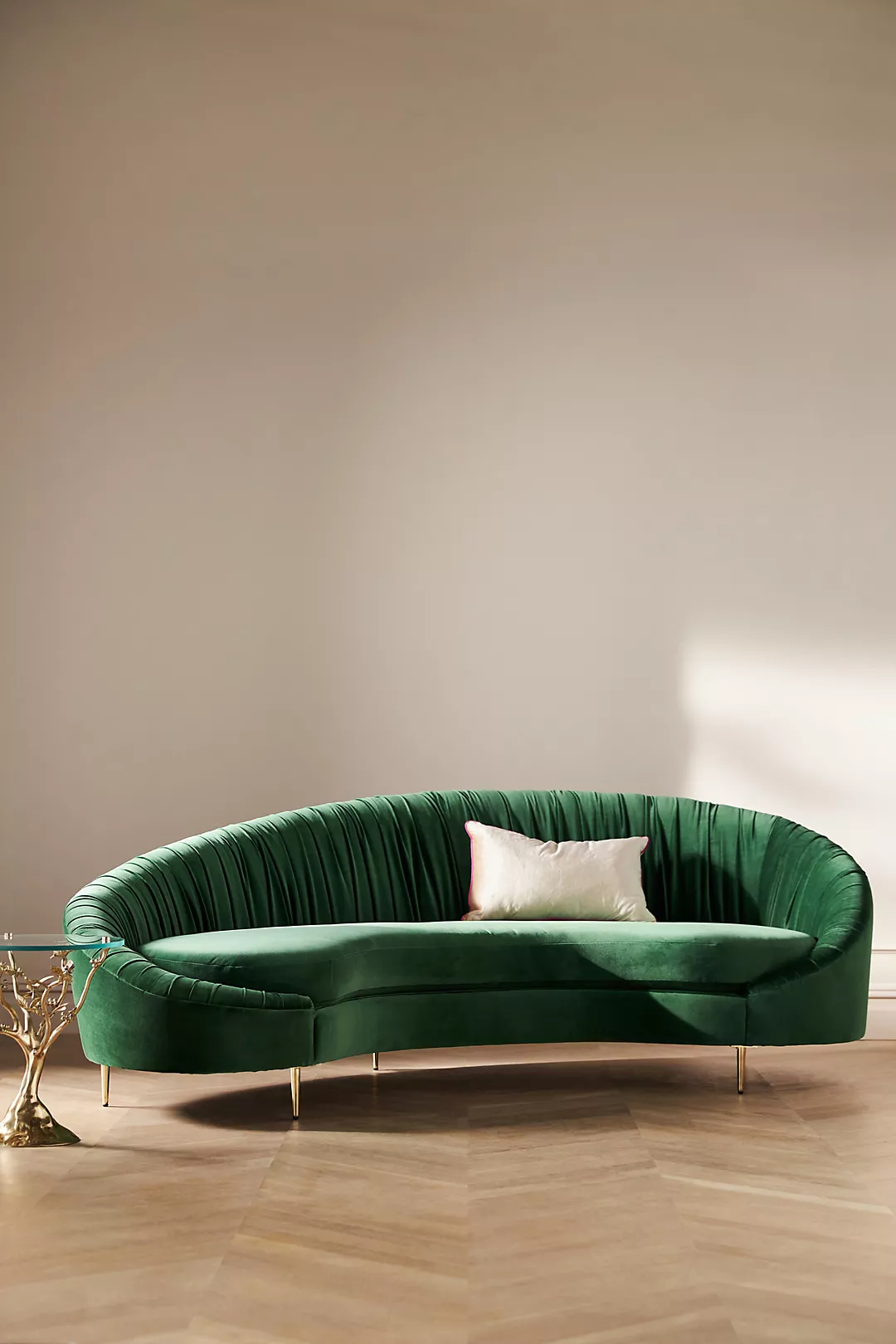 Asymmetric Ruched Velvet Serpentine Sofa
