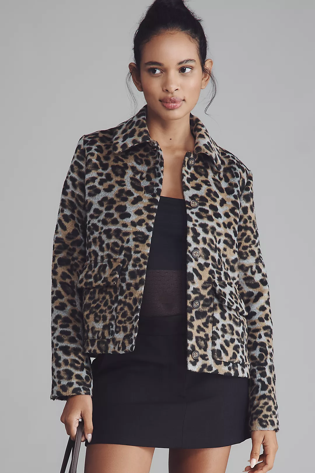 Bernardo Wool Blend Leopard Jacket