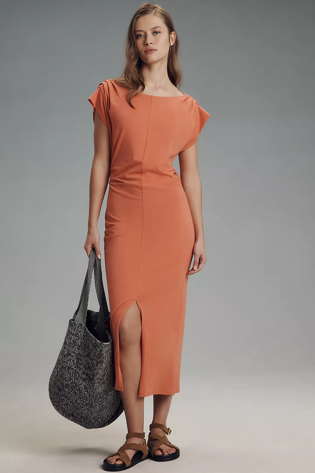 Nation Los Angeles Salma Boat-Neck Pleated Midi Dress