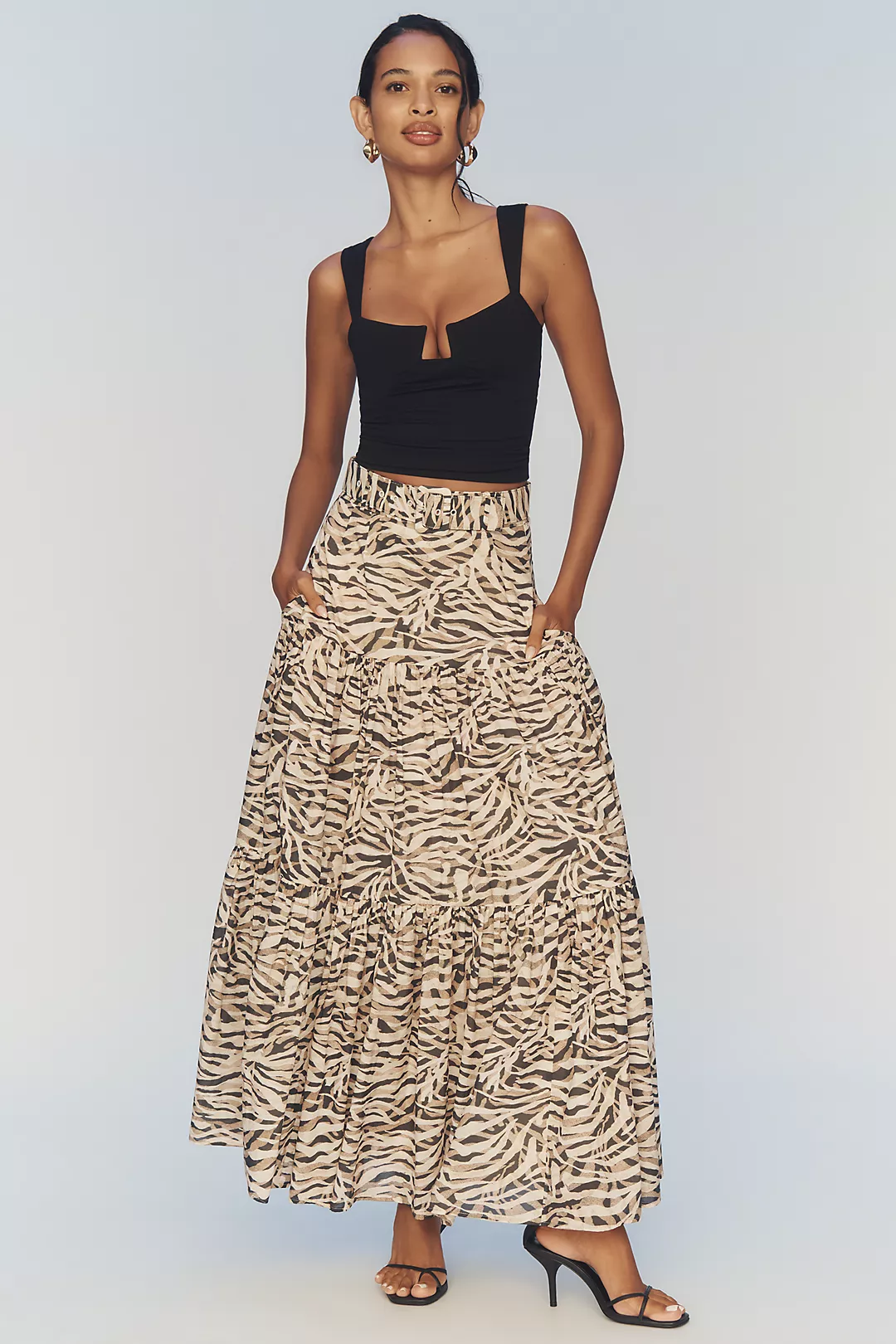 Hutch Belted Tiered Maxi Skirt