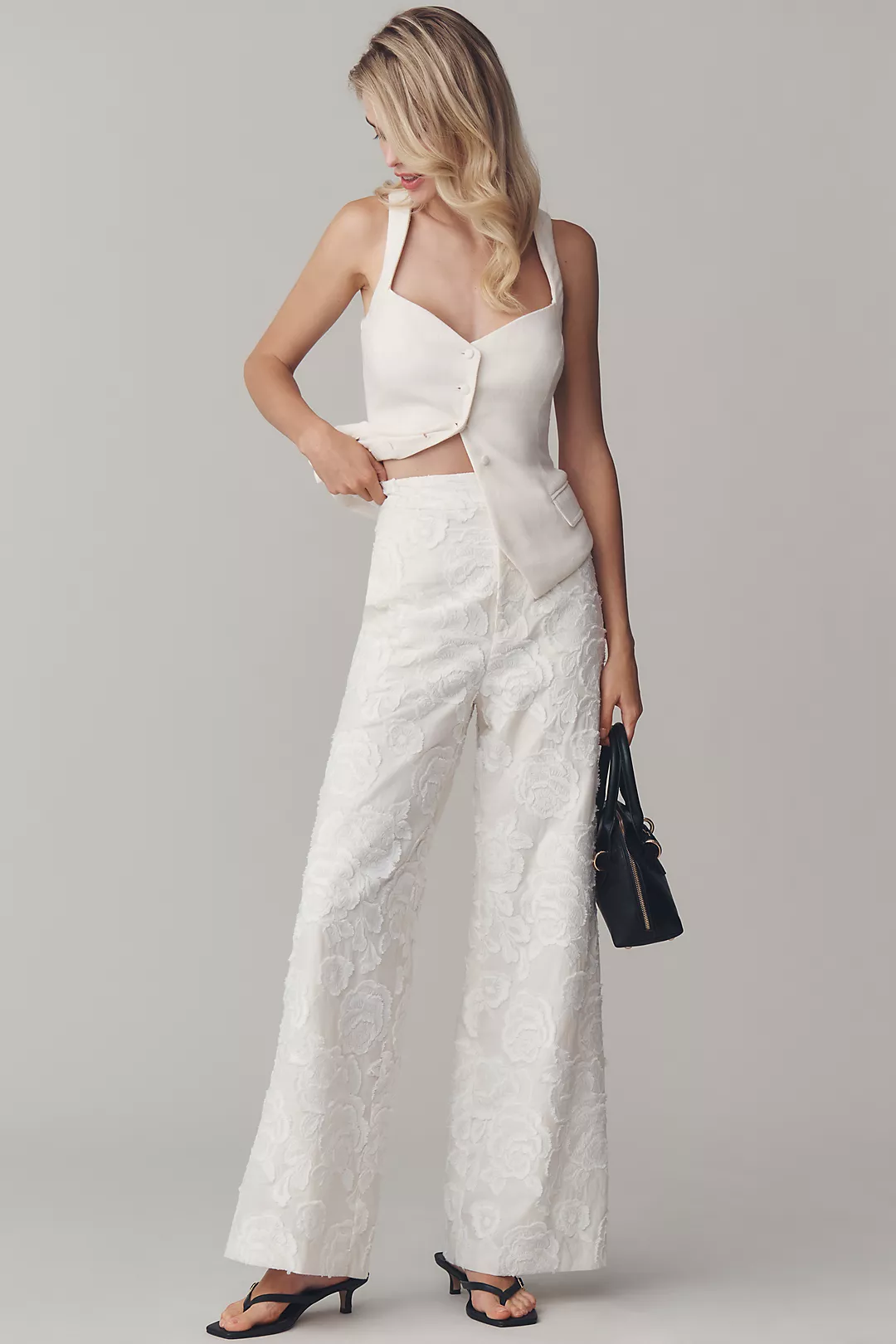 Endless Rose Floral Embroidered High-Rise Wide-Leg Pants