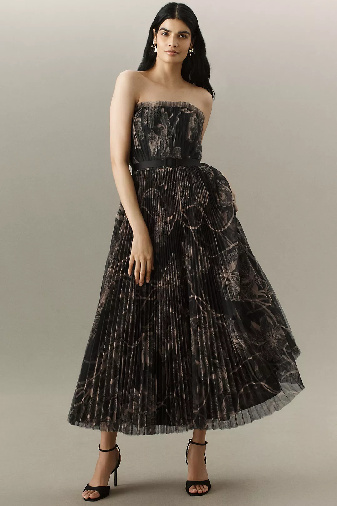 Hutch Bromley Pleated Strapless A-Line Maxi Dress