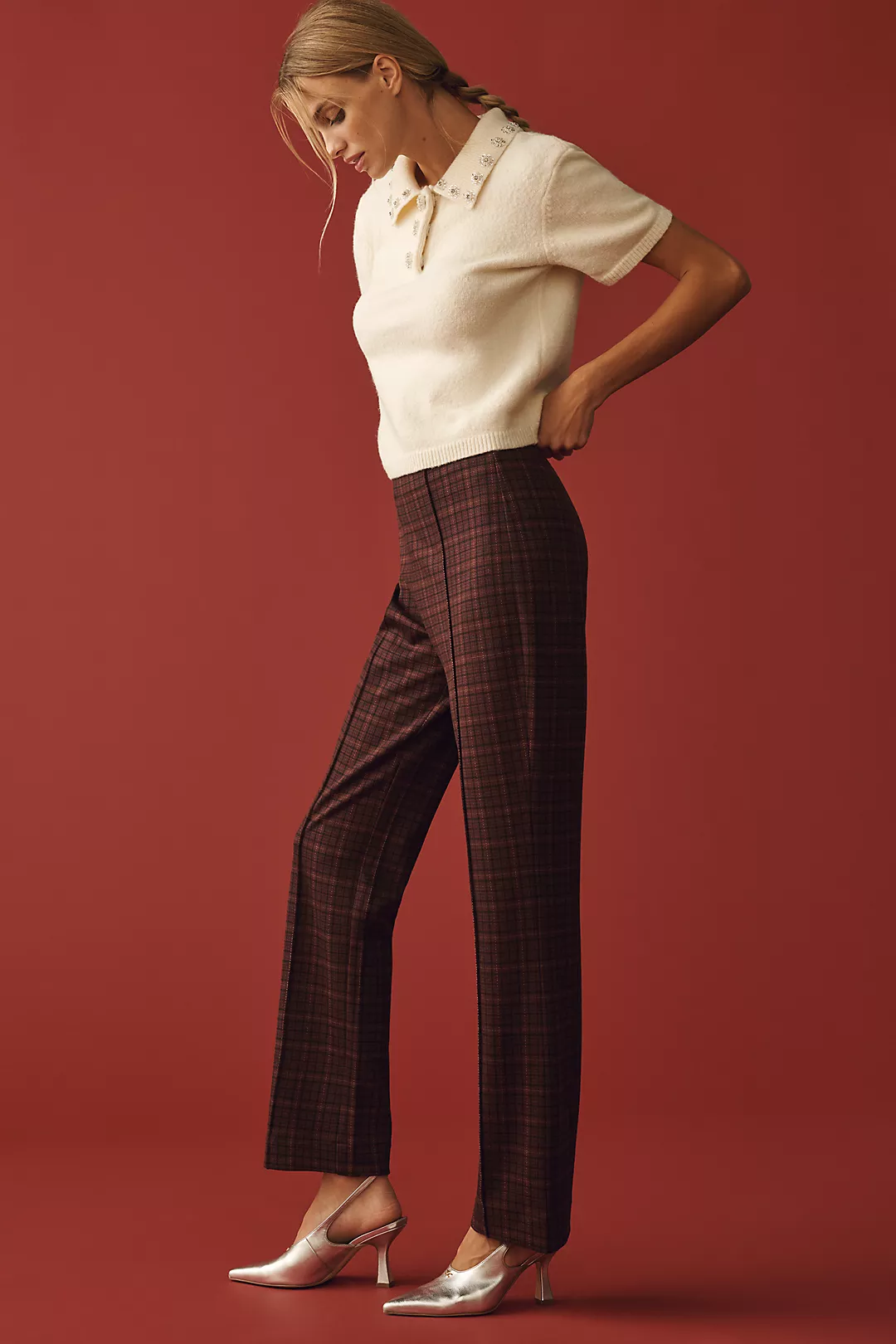 The Poppy Full-Length Plaid Pull-On Pants by Maeve