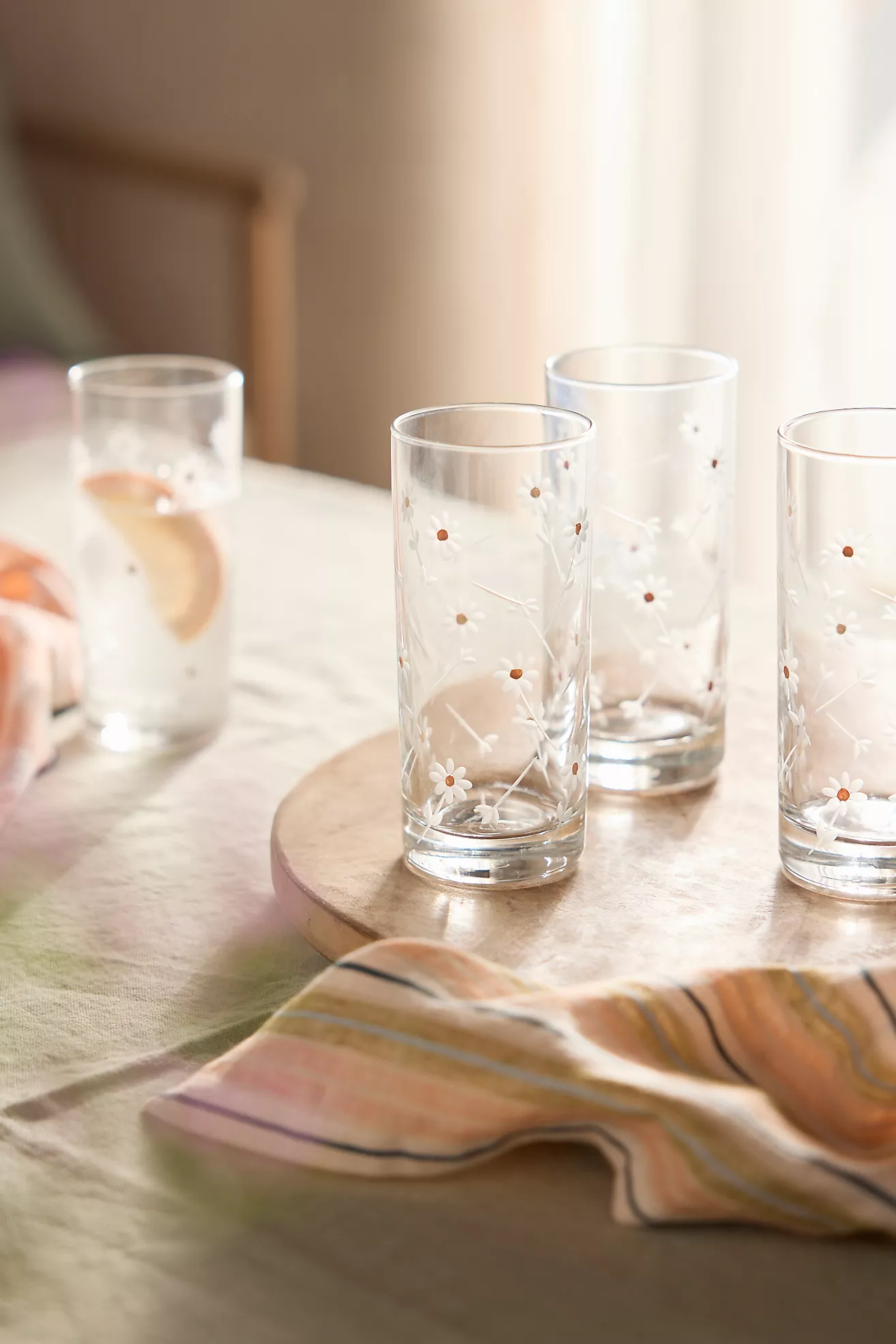 Daisy Etched Juice Glasses, Set of 4