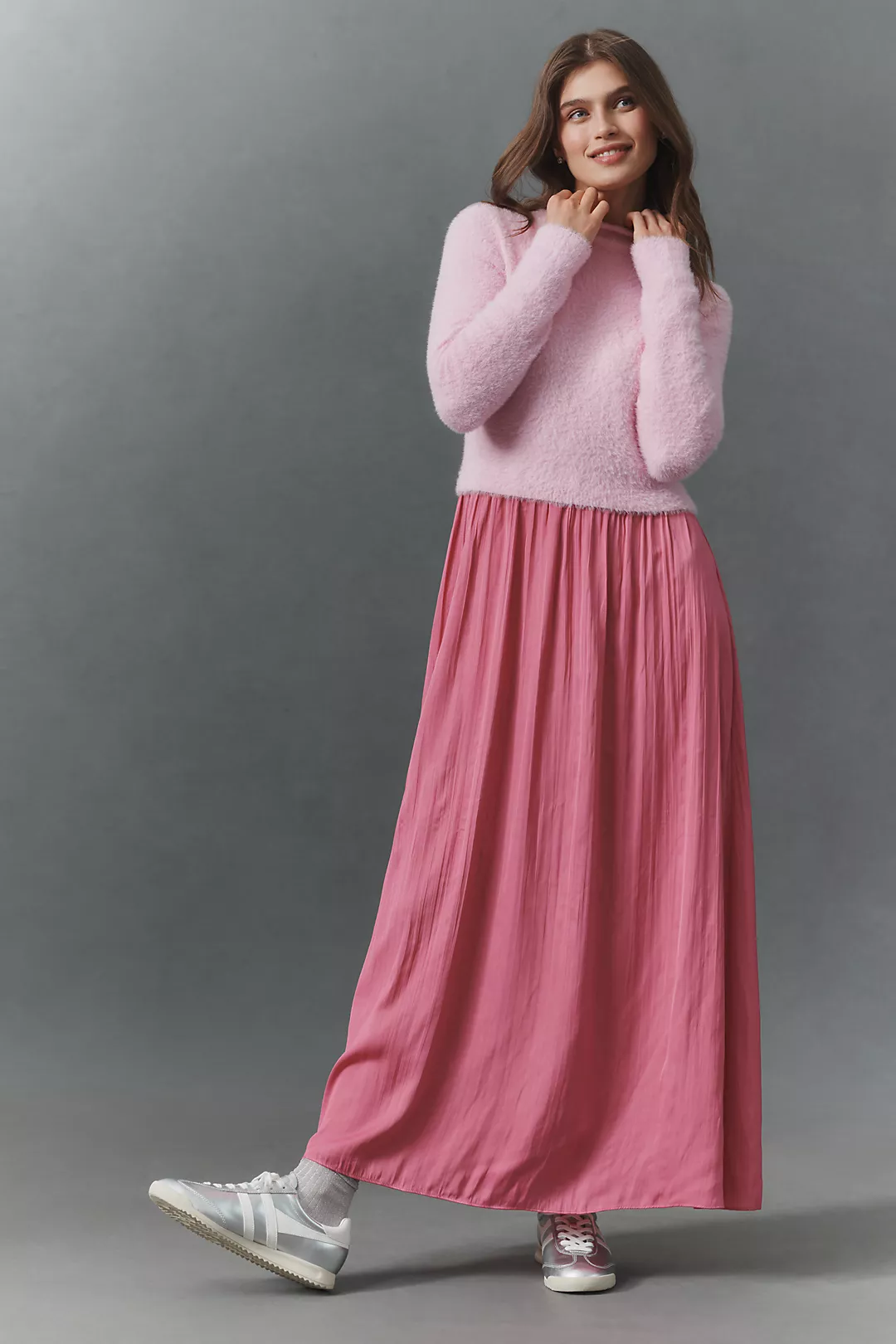 The Thea Long-Sleeve Eyelash Twofer Sweater Dress