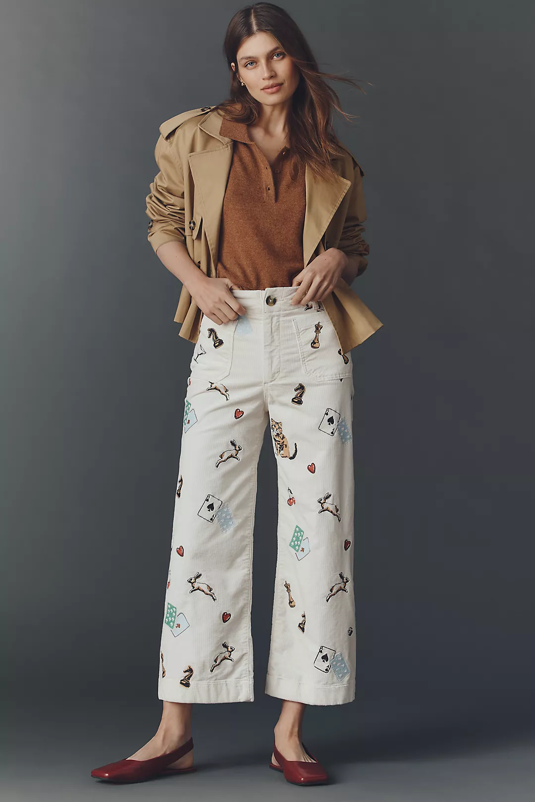 The Colette Crop Printed Corduroy Wide-Leg Pants