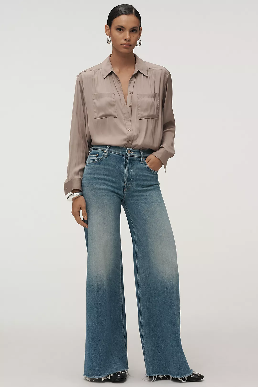 MOTHER The Tomcat Swisher Sneak High-Rise Wide-Leg Jeans