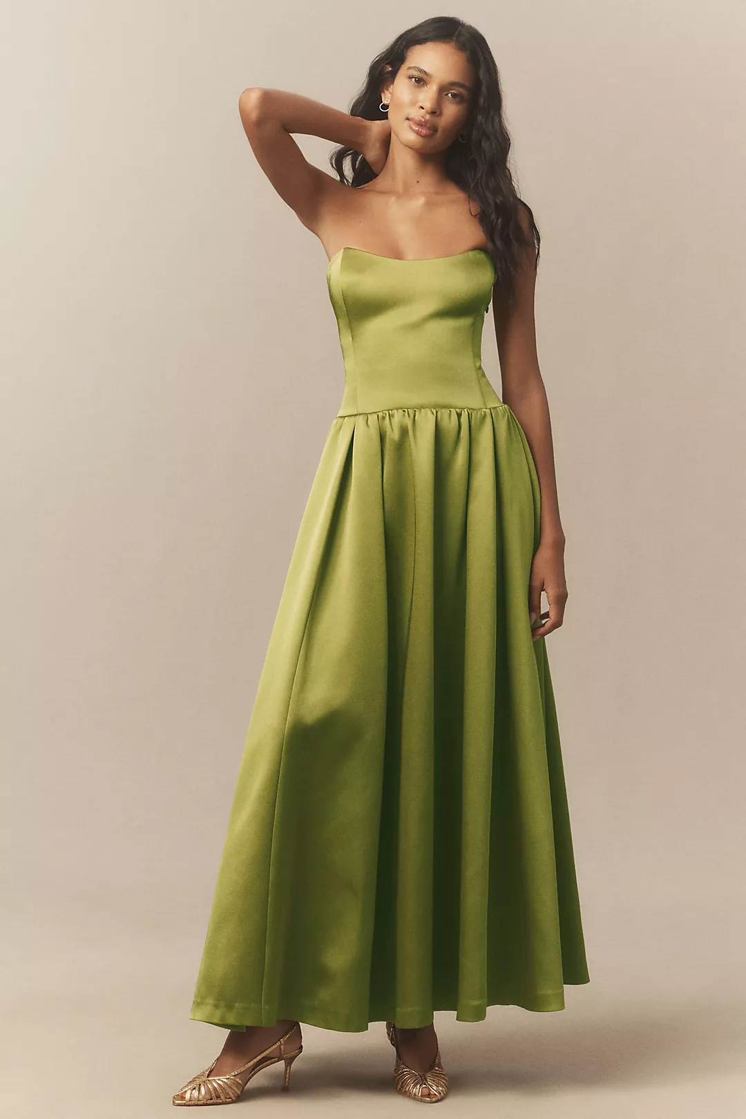 BHLDN Miley Strapless Drop-Waist High-Shine Satin Maxi Dress