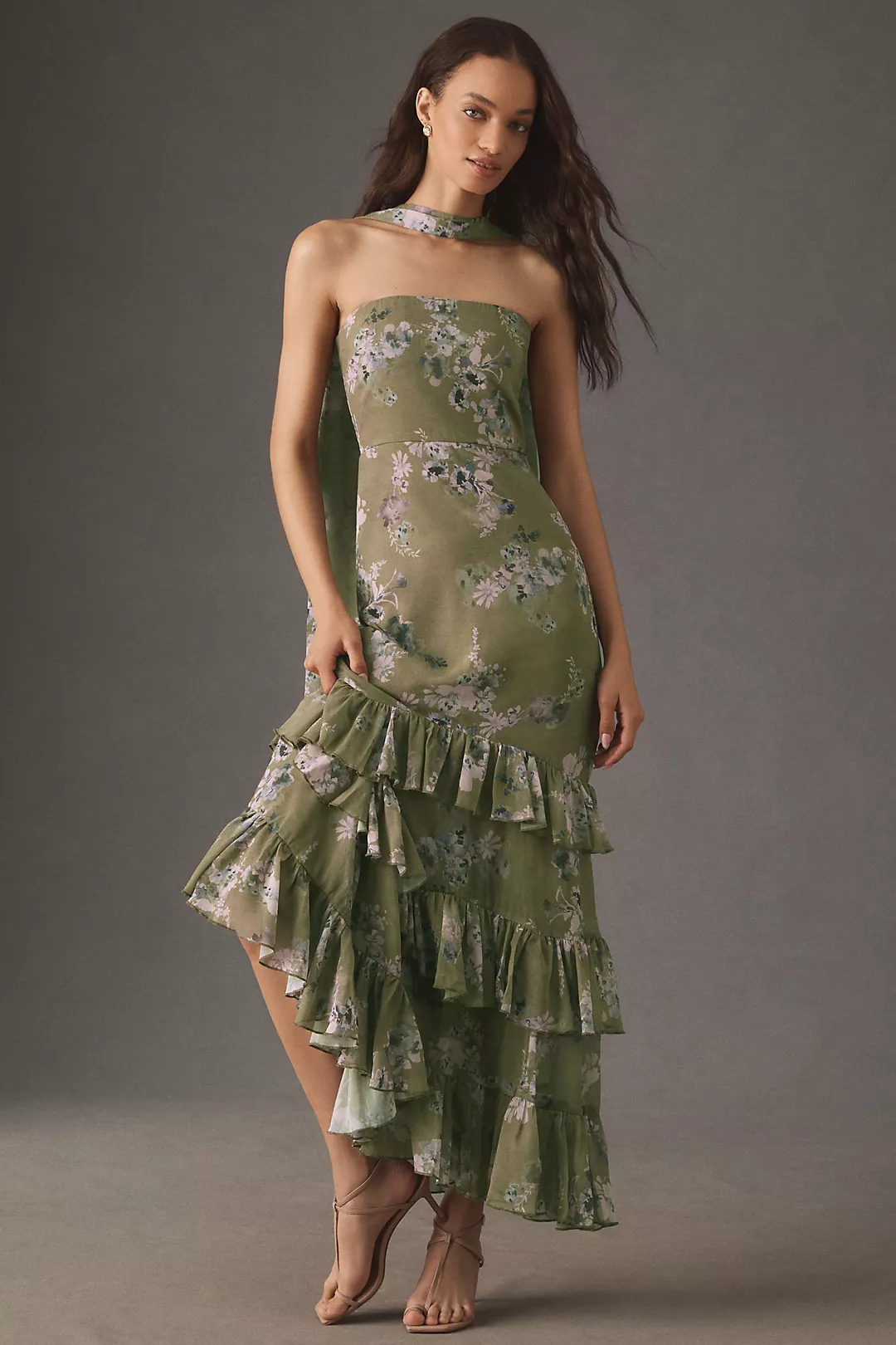BHLDN Molly Strapless Chiffon Scarf Maxi Dress